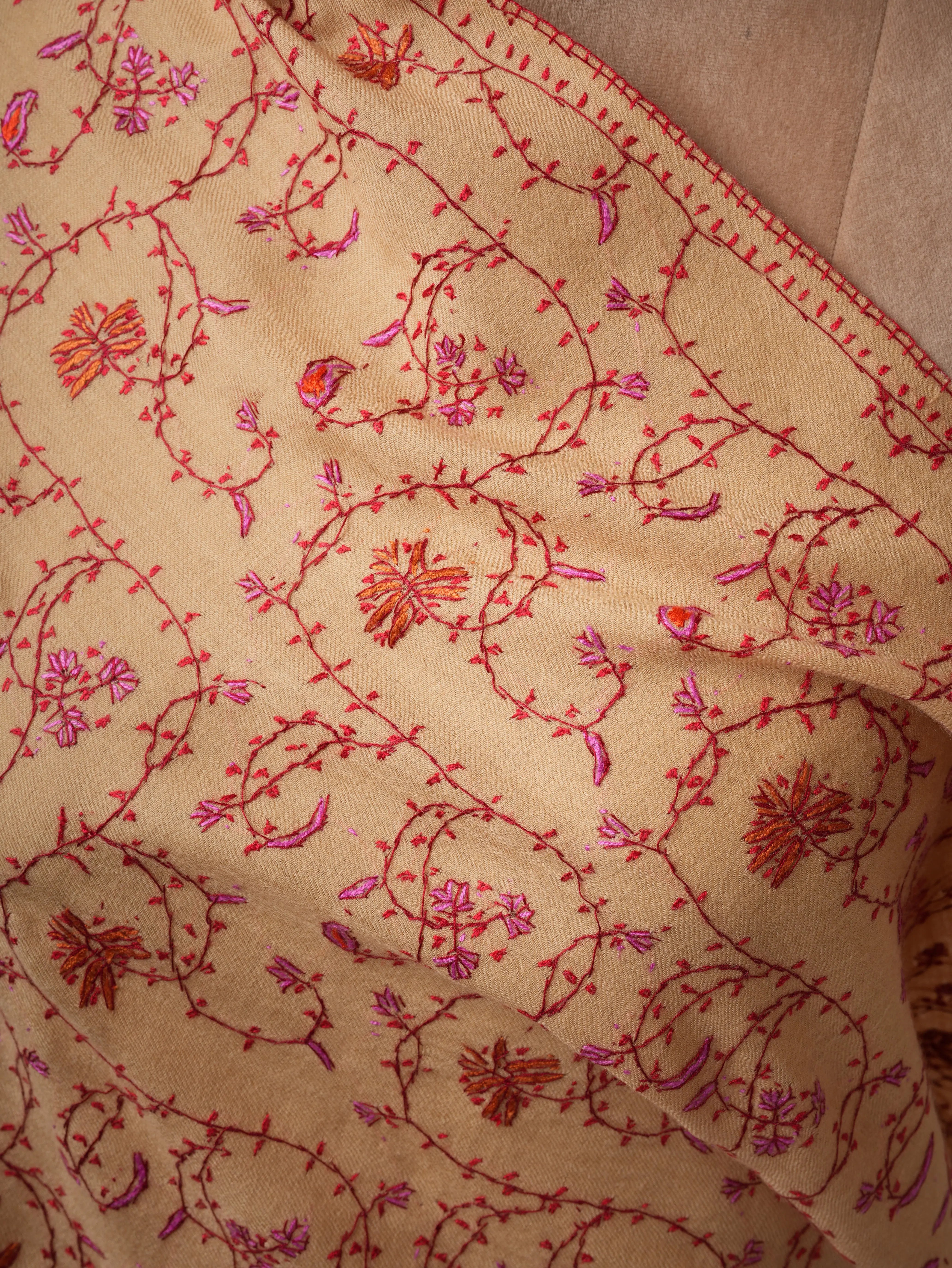 Hand Embroidered Jali Motif Kashmiri Wool Shawl Shahkaar