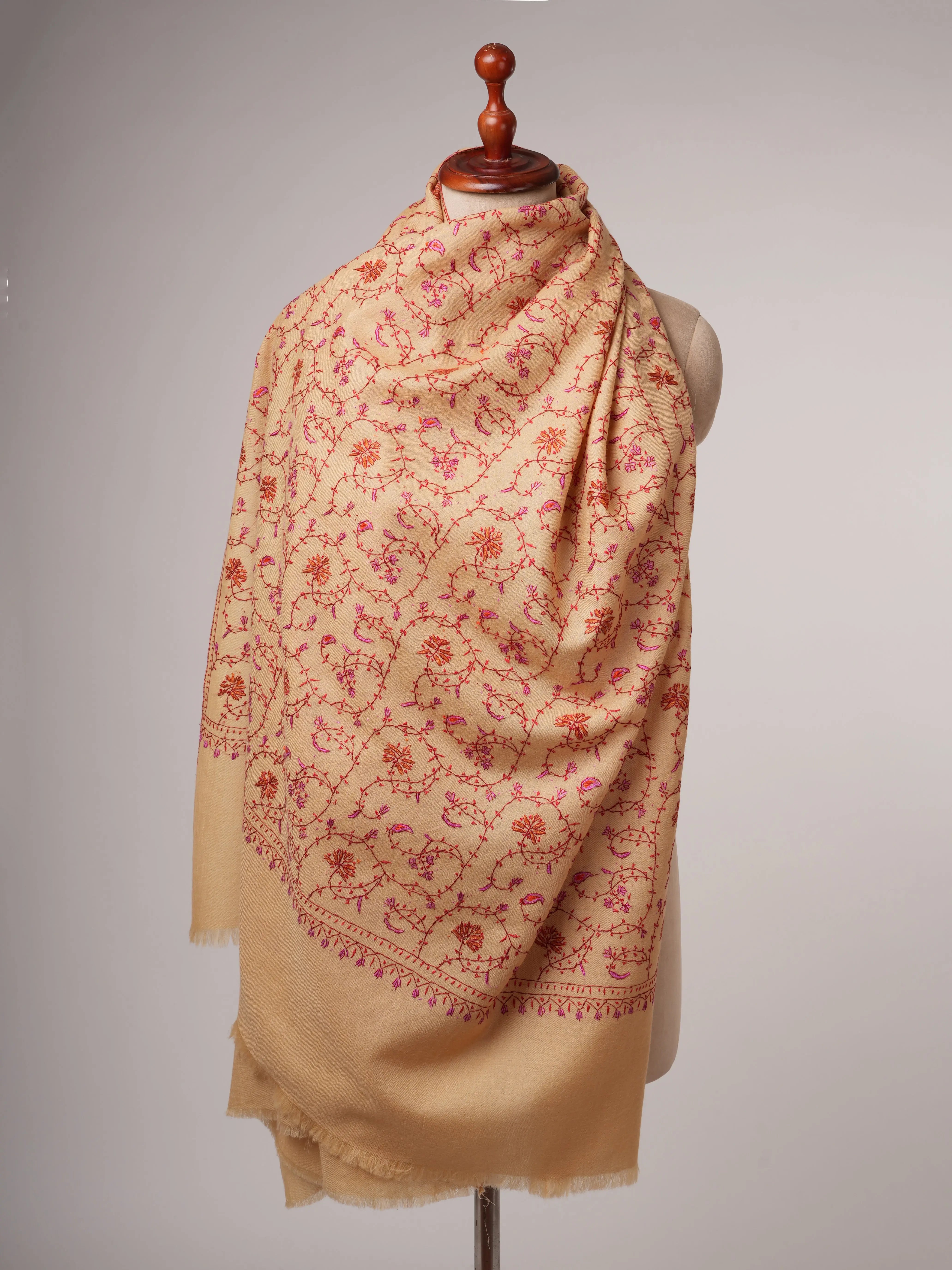 Hand Embroidered Jali Motif Kashmiri Wool Shawl Shahkaar