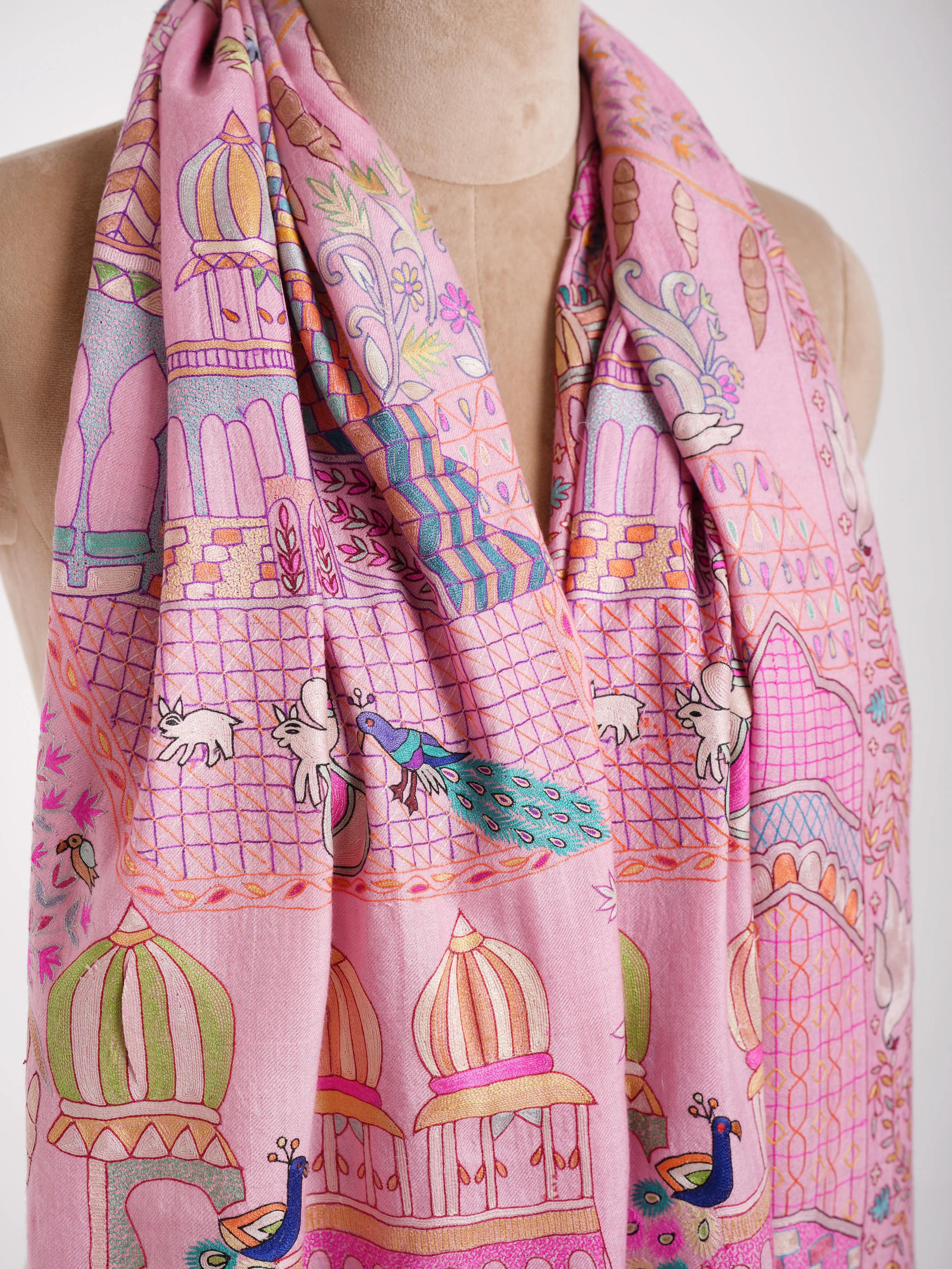 Hand Embroidered Jamavar Cashmere Scarf Taffy Shahkaar