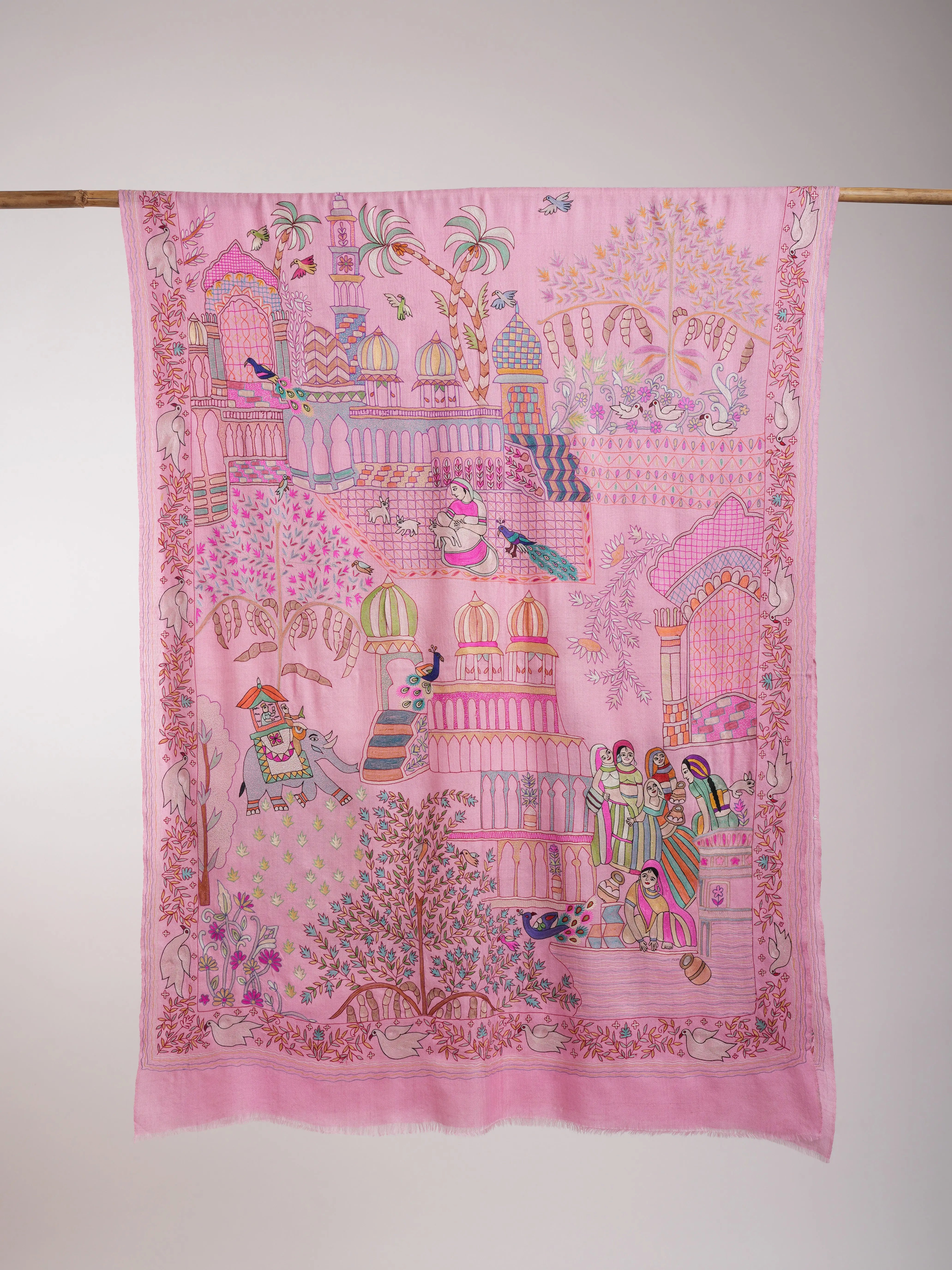 Hand Embroidered Jamavar Cashmere Scarf Taffy Shahkaar