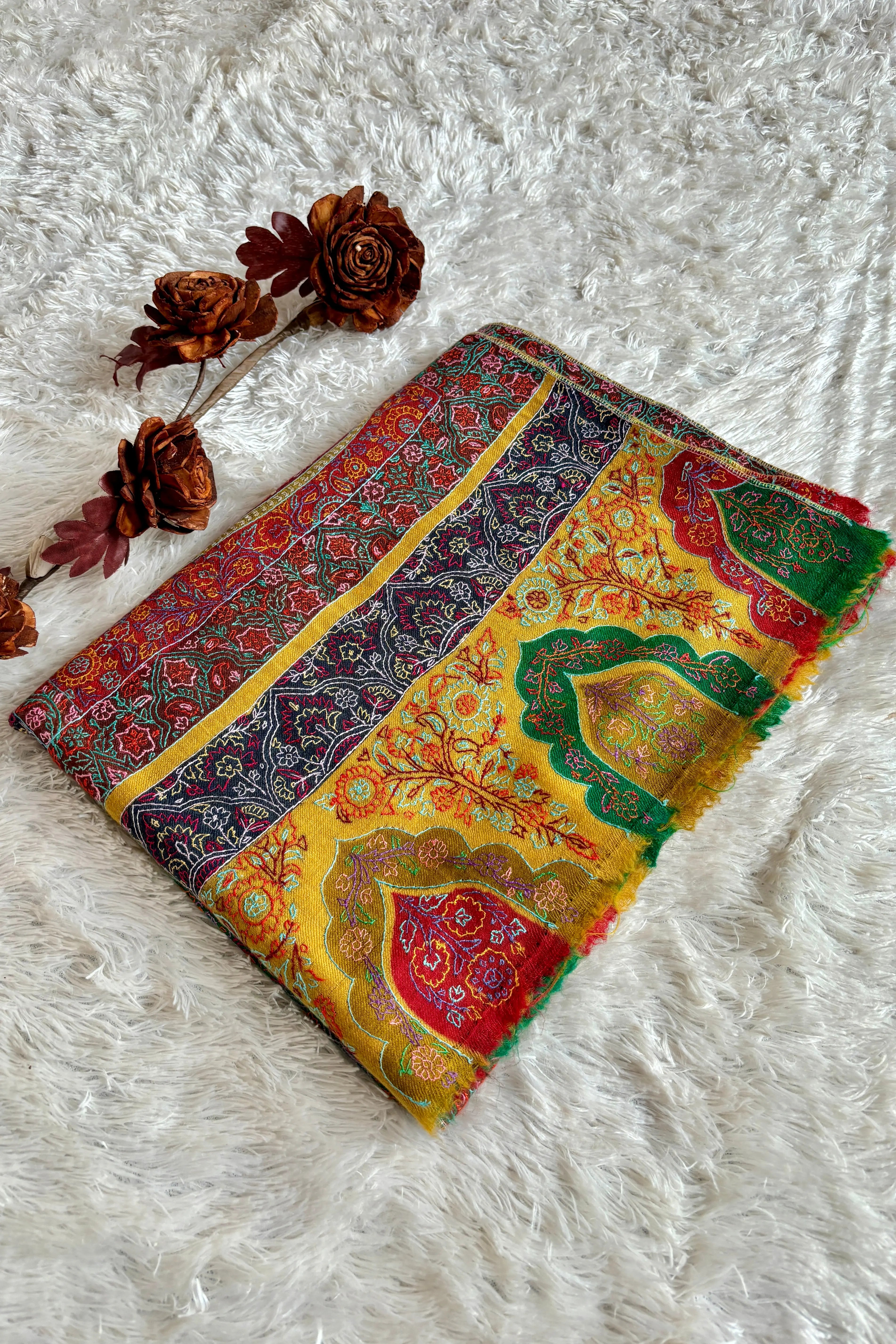 Hand Embroidered Kashmiri Pashmina Shawl - PALI Shahkaar