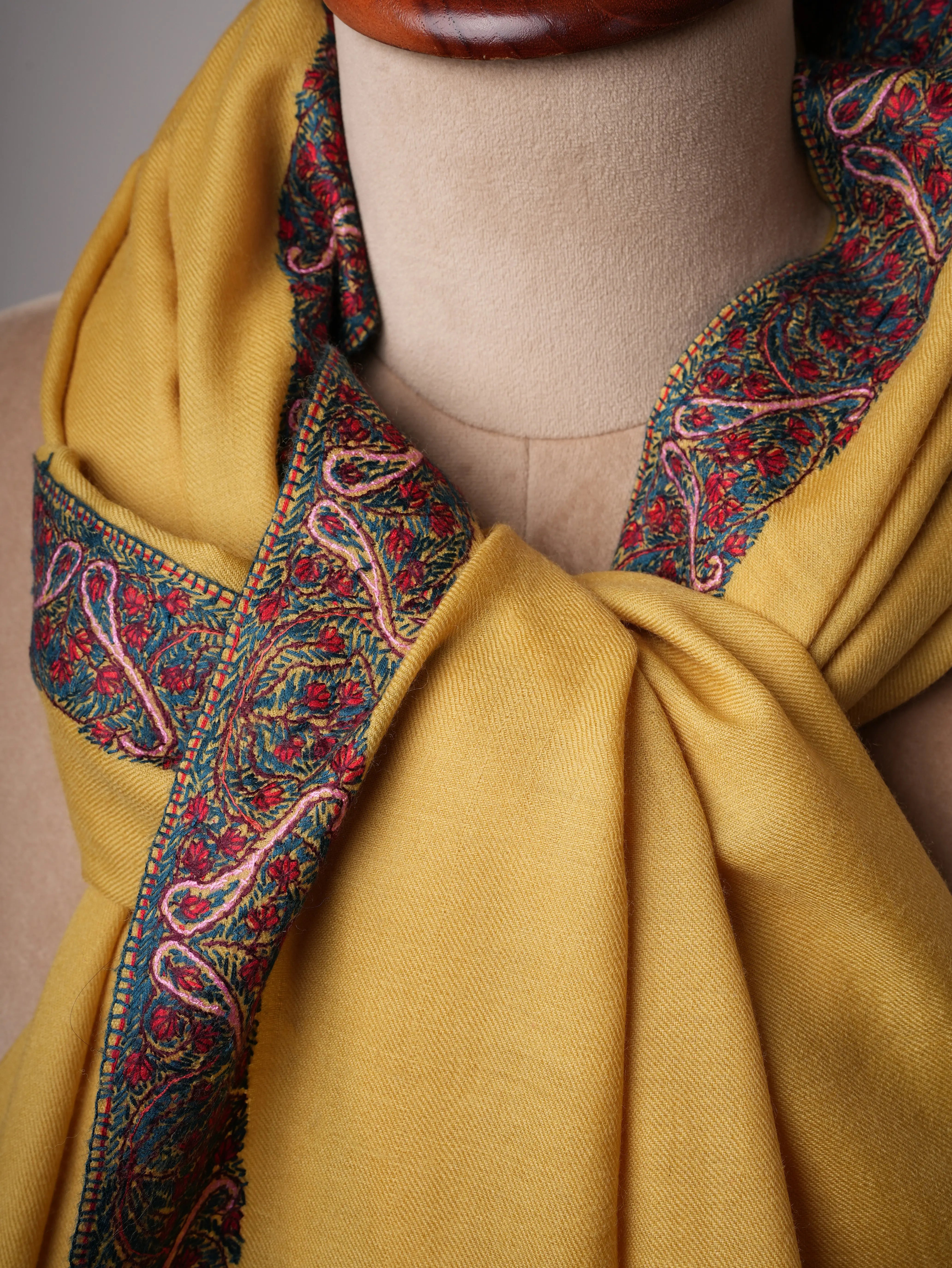 Hand Embroidered Kashmiri Shawl with Neemdaur Motif in Fine Wool Shahkaar