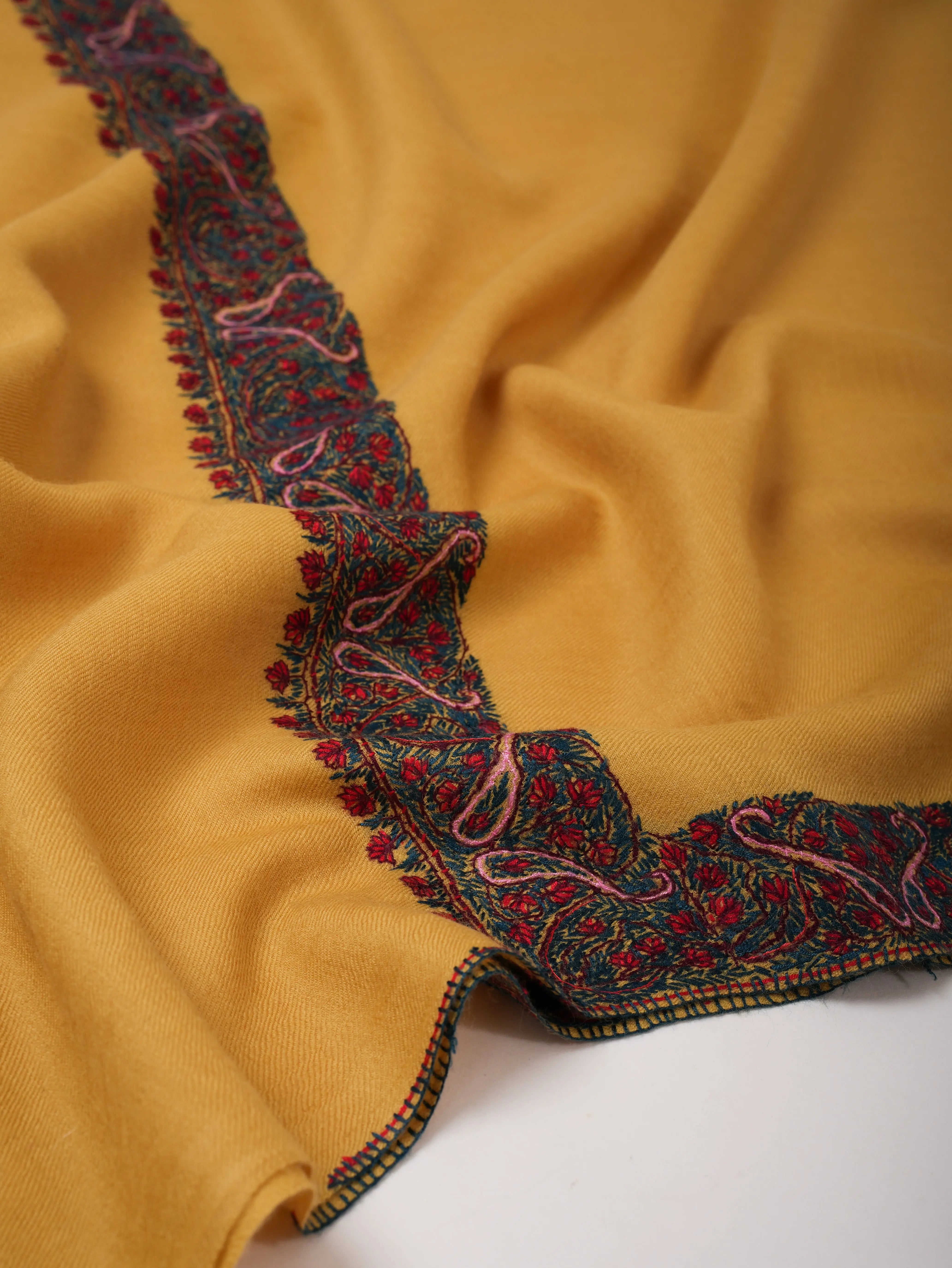 Hand Embroidered Kashmiri Shawl with Neemdaur Motif in Fine Wool Shahkaar