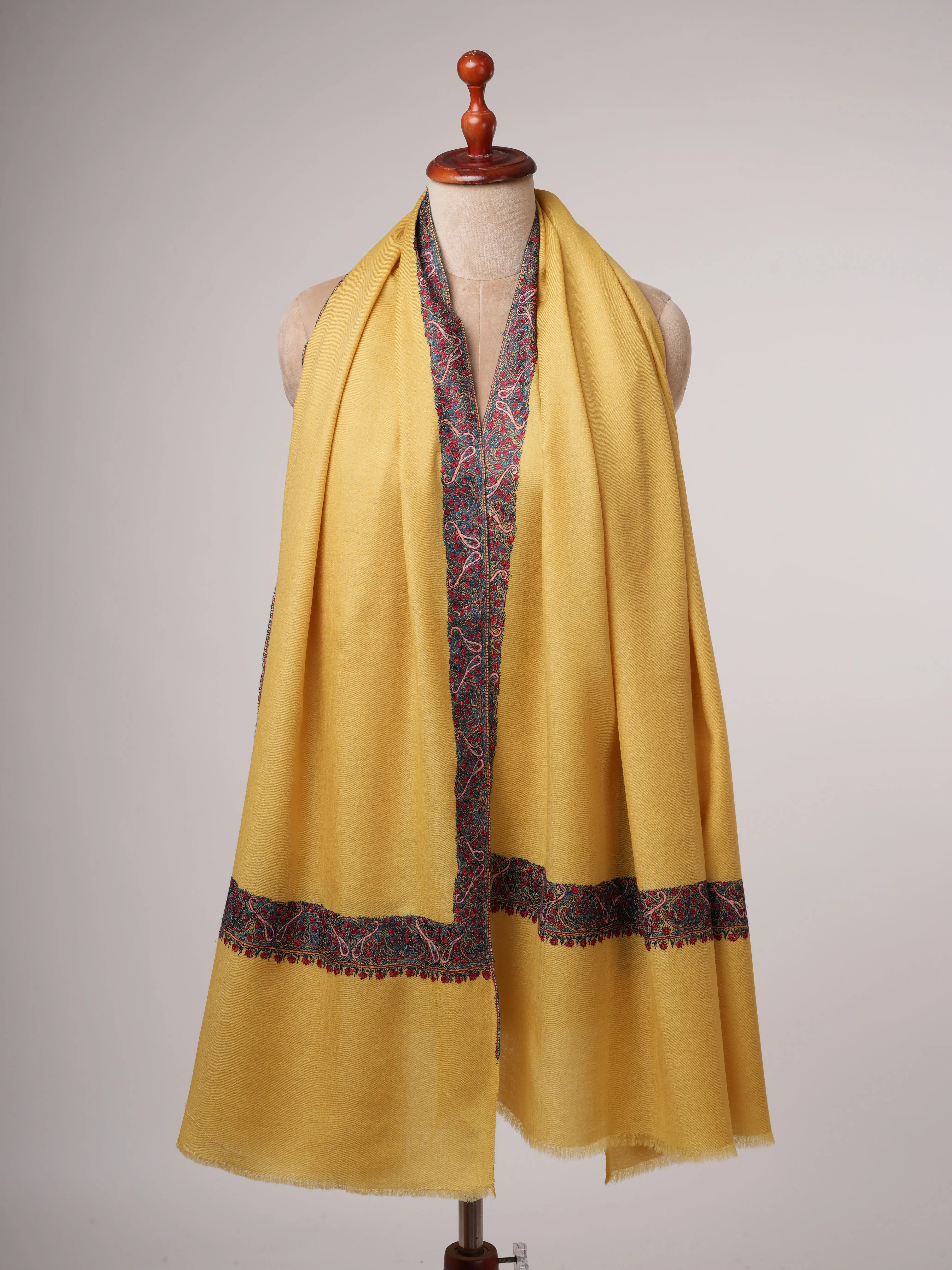 Hand Embroidered Kashmiri Shawl with Neemdaur Motif in Fine Wool Shahkaar