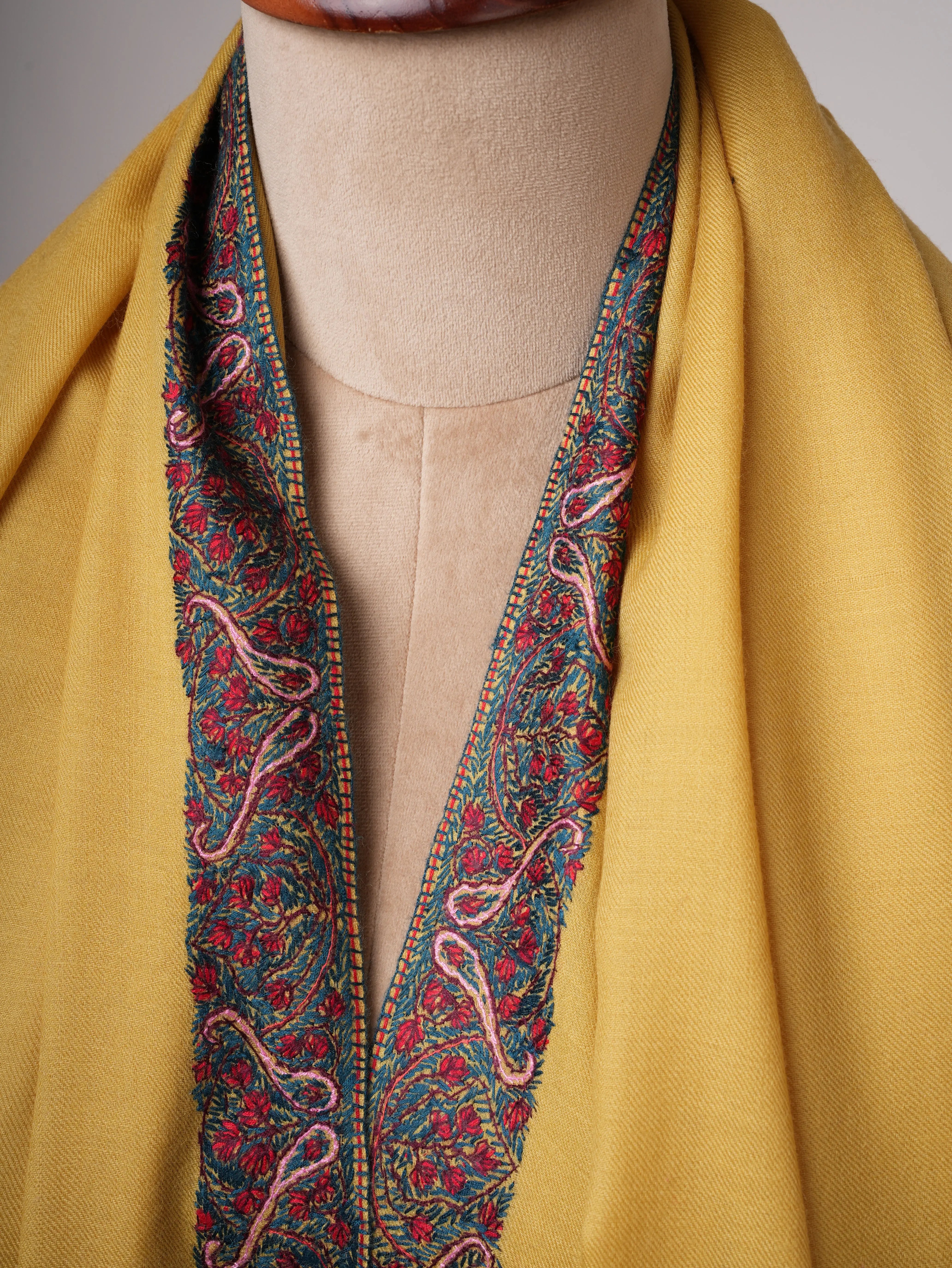 Hand Embroidered Kashmiri Shawl with Neemdaur Motif in Fine Wool Shahkaar