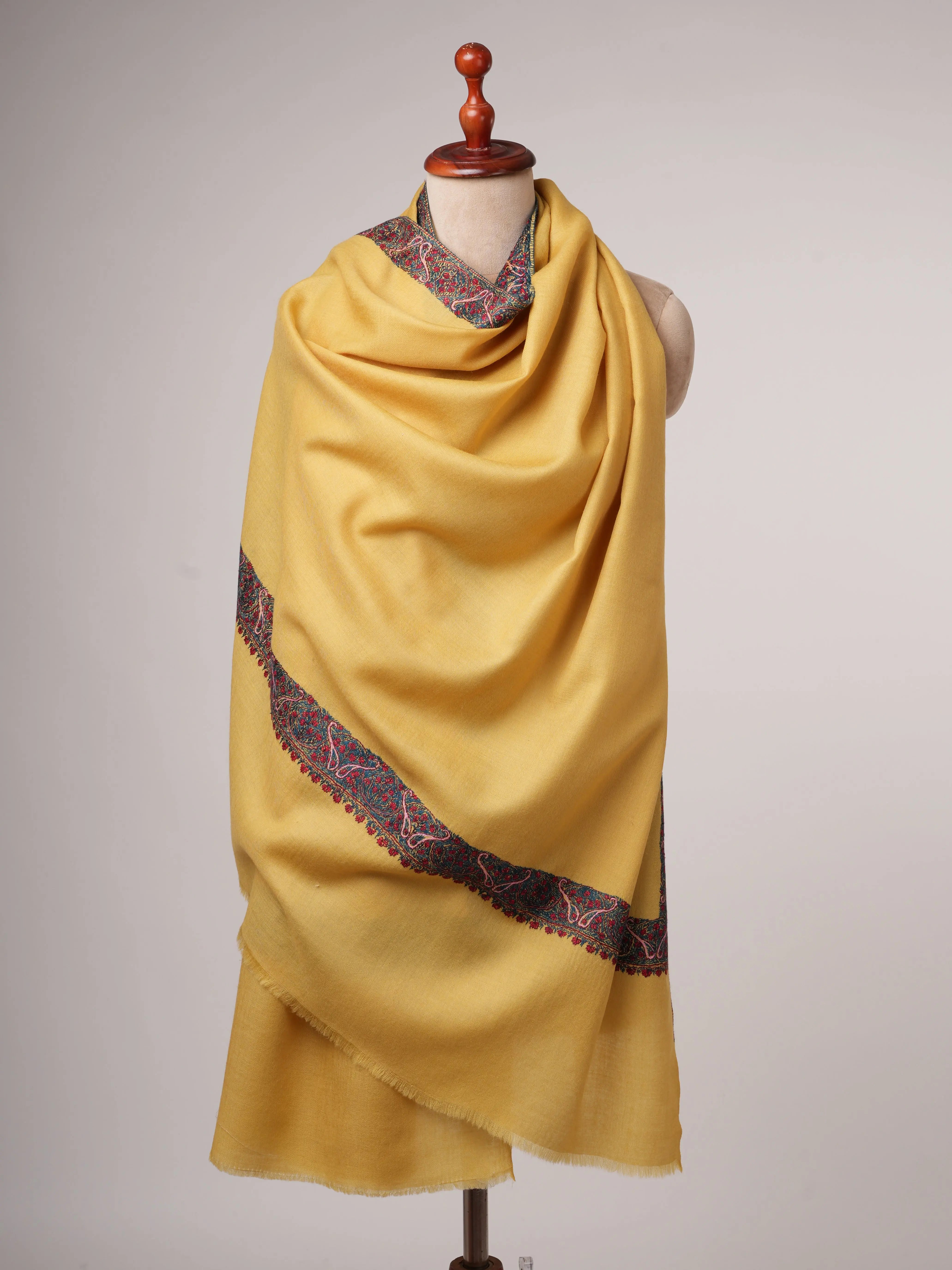Hand Embroidered Kashmiri Shawl with Neemdaur Motif in Fine Wool Shahkaar
