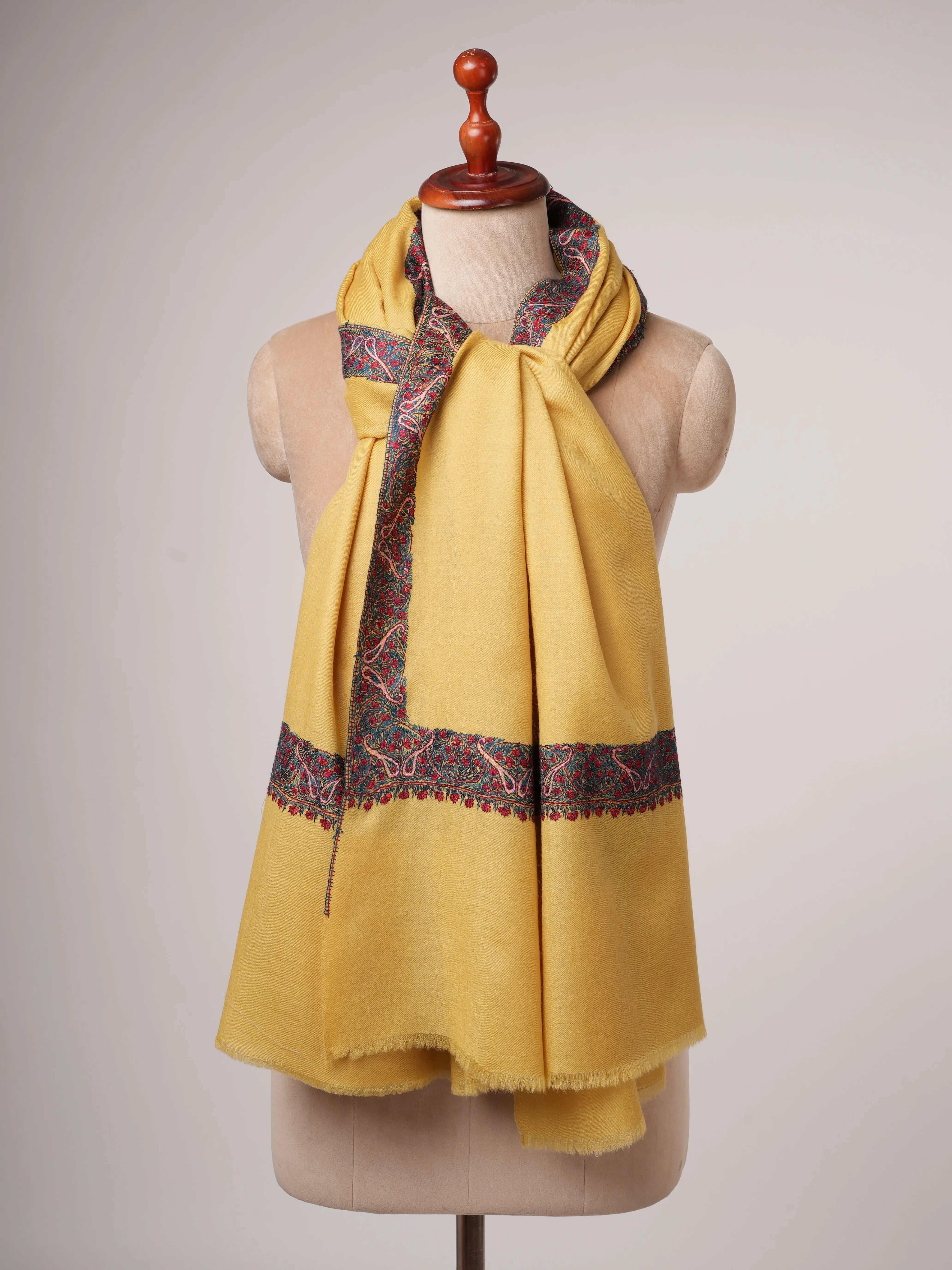 Hand Embroidered Kashmiri Shawl with Neemdaur Motif in Fine Wool Shahkaar