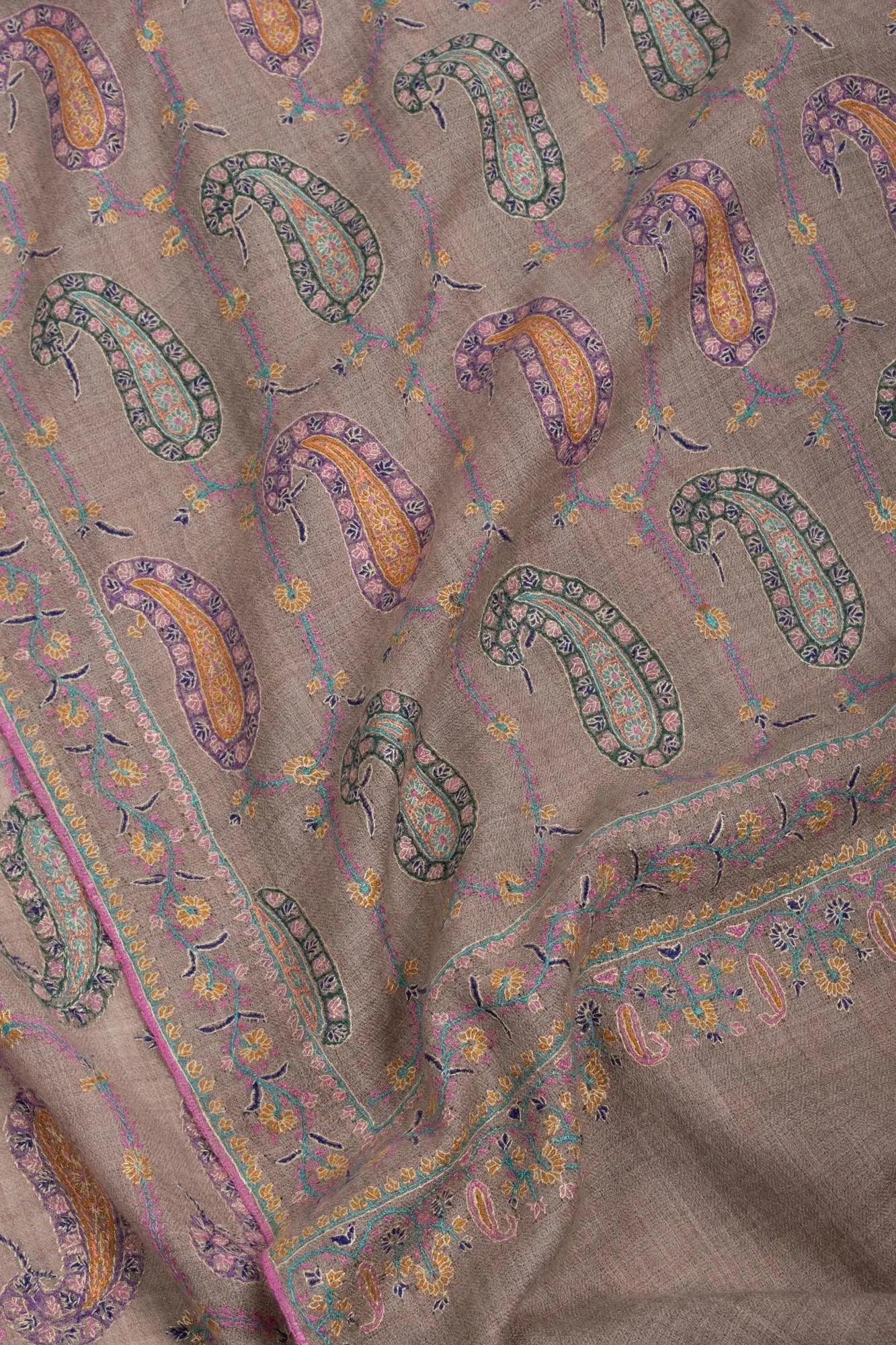 Hand Embroidered Mughal Paisley Pashmina Wrap - TOWN Shahkaar