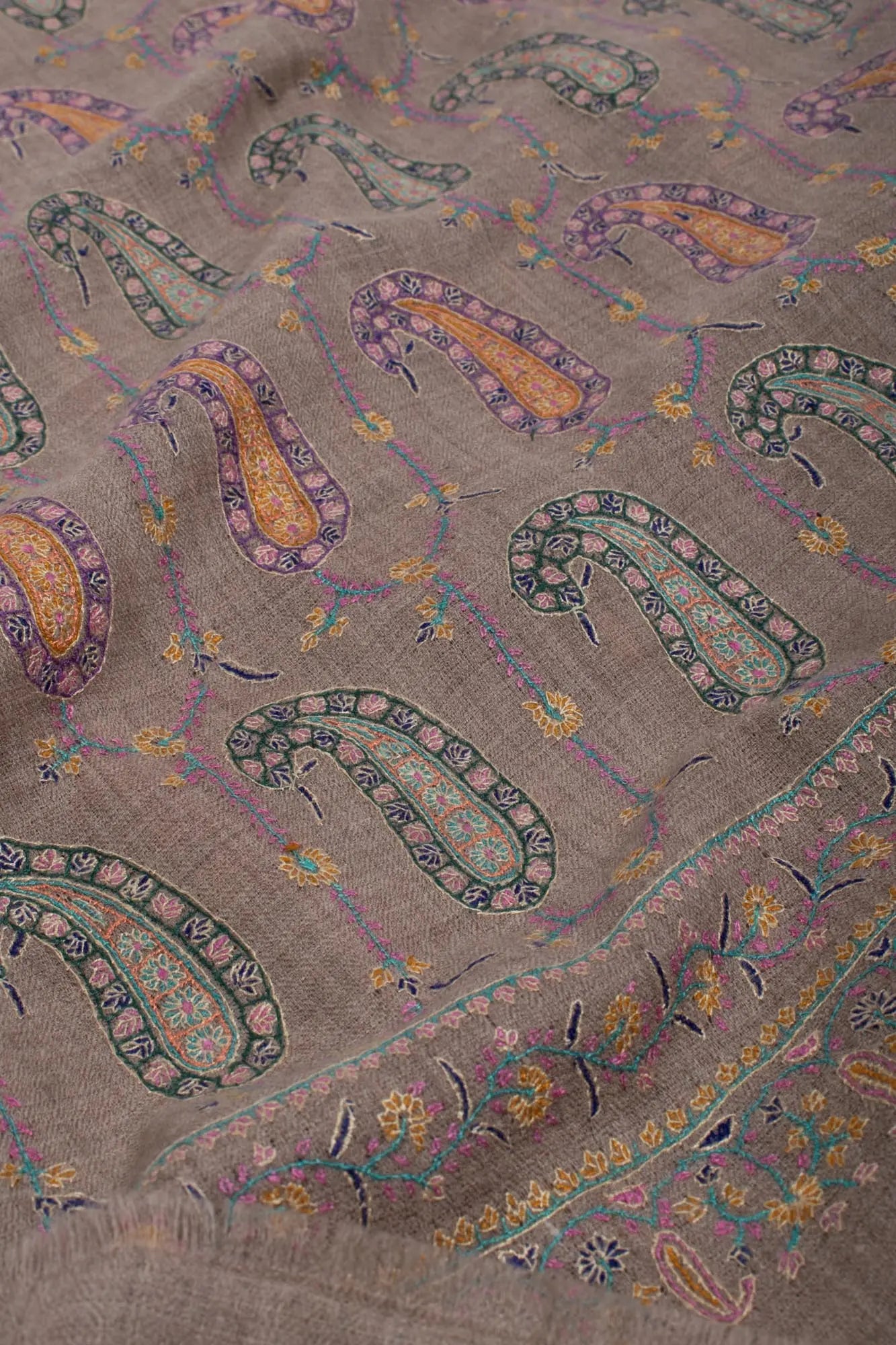 Hand Embroidered Mughal Paisley Pashmina Wrap - TOWN Shahkaar