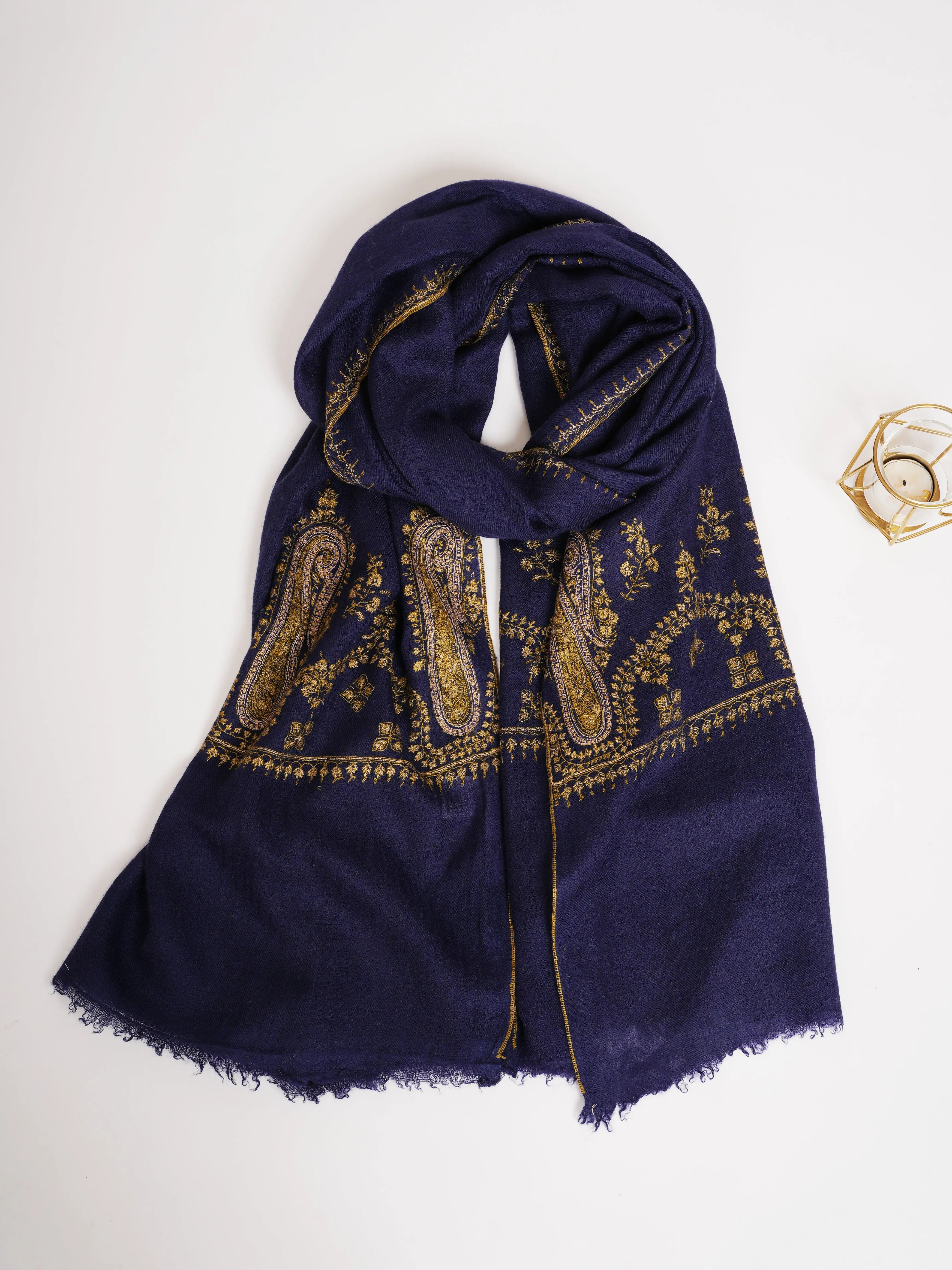Hand Embroidered Navy Cashmere Wrap Shahkaar