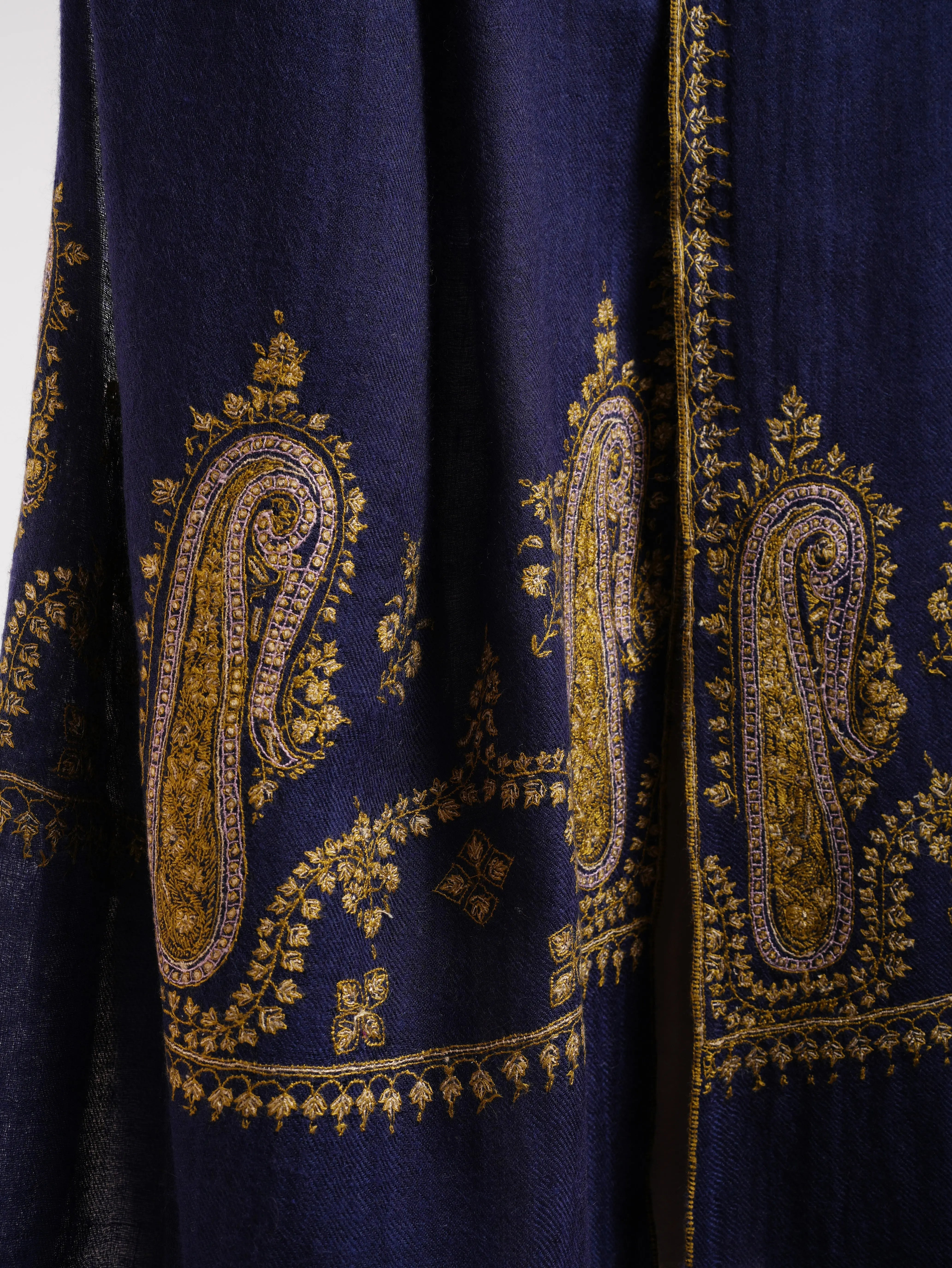 Hand Embroidered Navy Cashmere Wrap Shahkaar