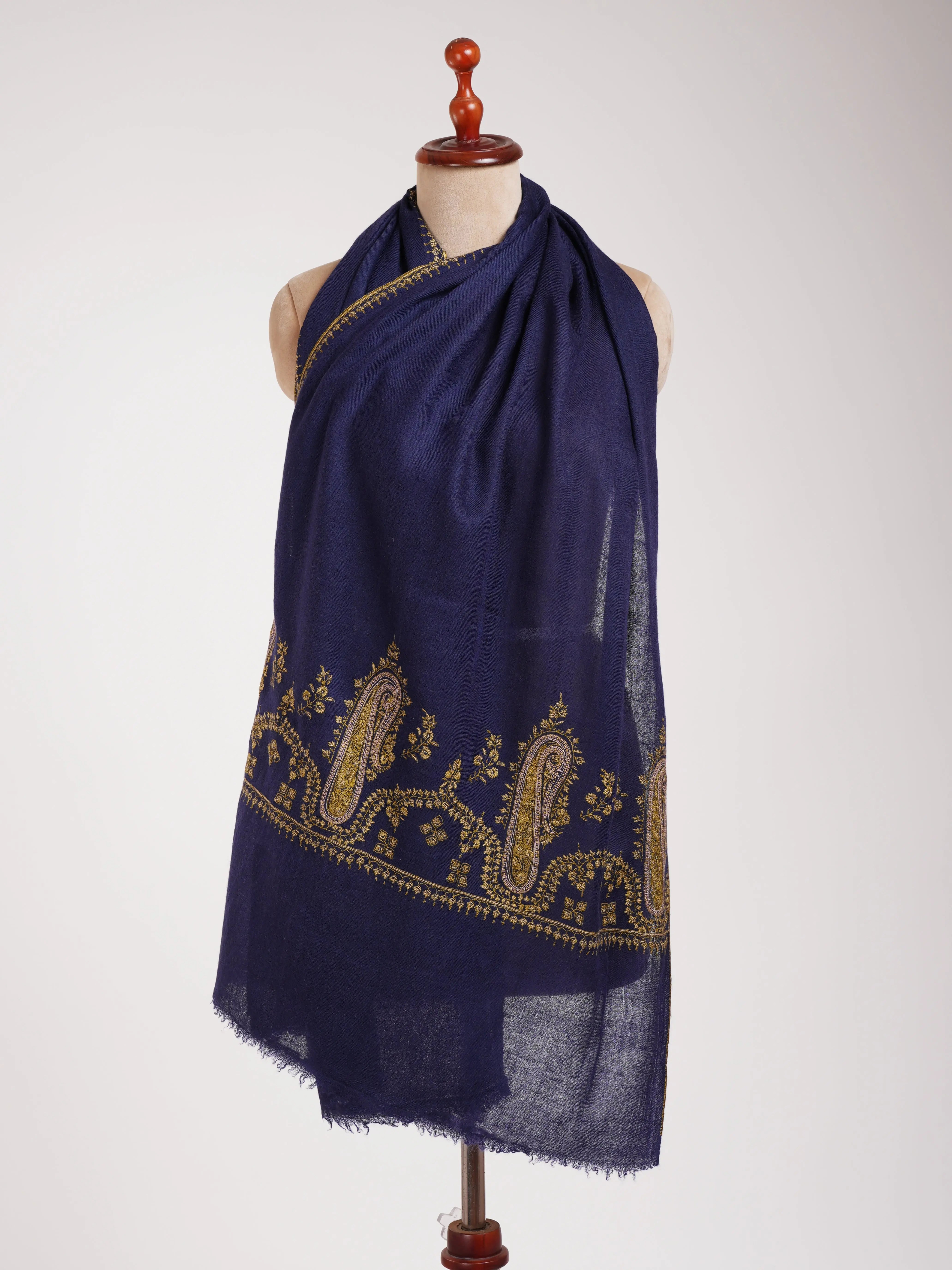 Hand Embroidered Navy Cashmere Wrap Shahkaar