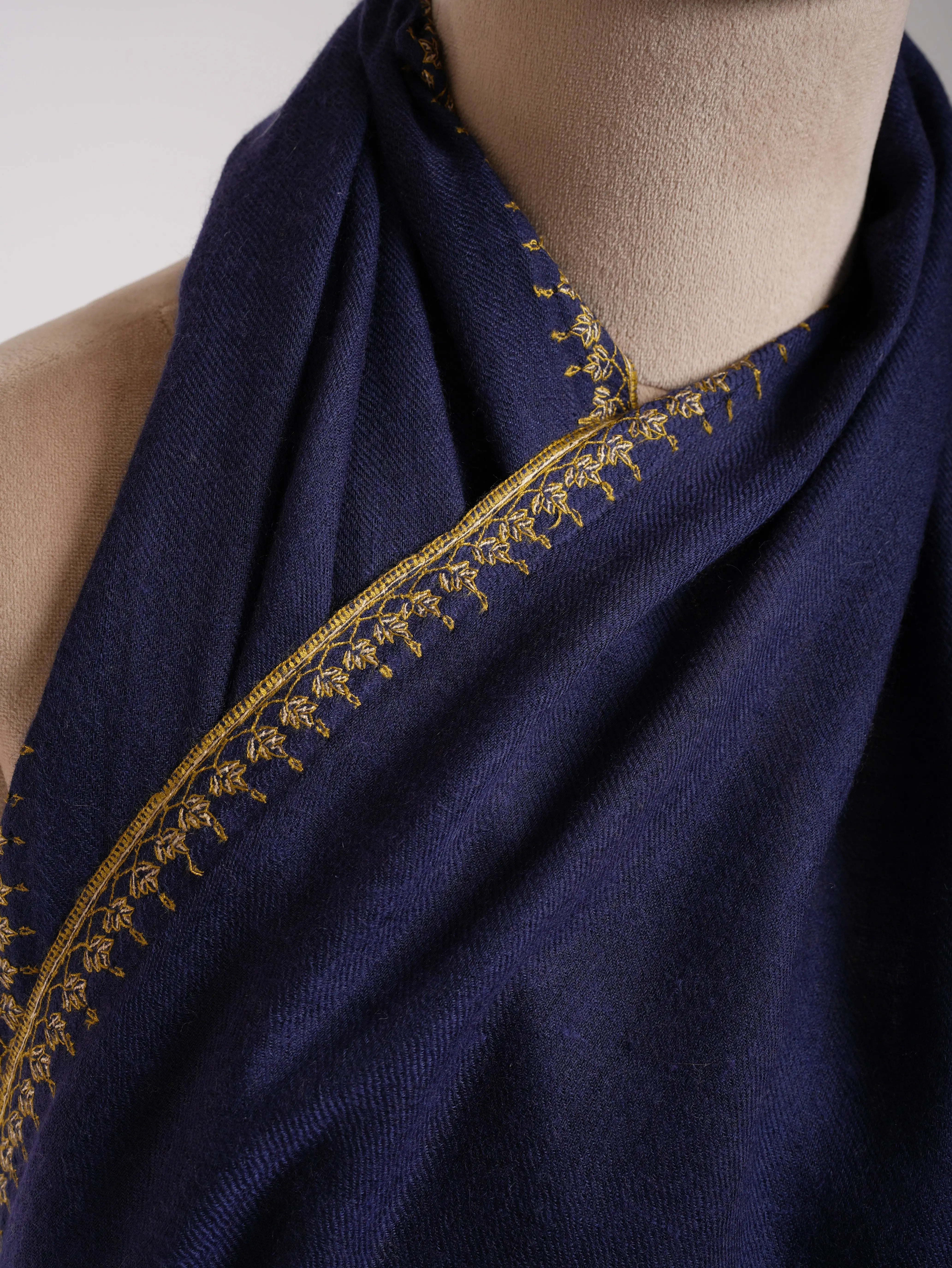 Hand Embroidered Navy Cashmere Wrap Shahkaar