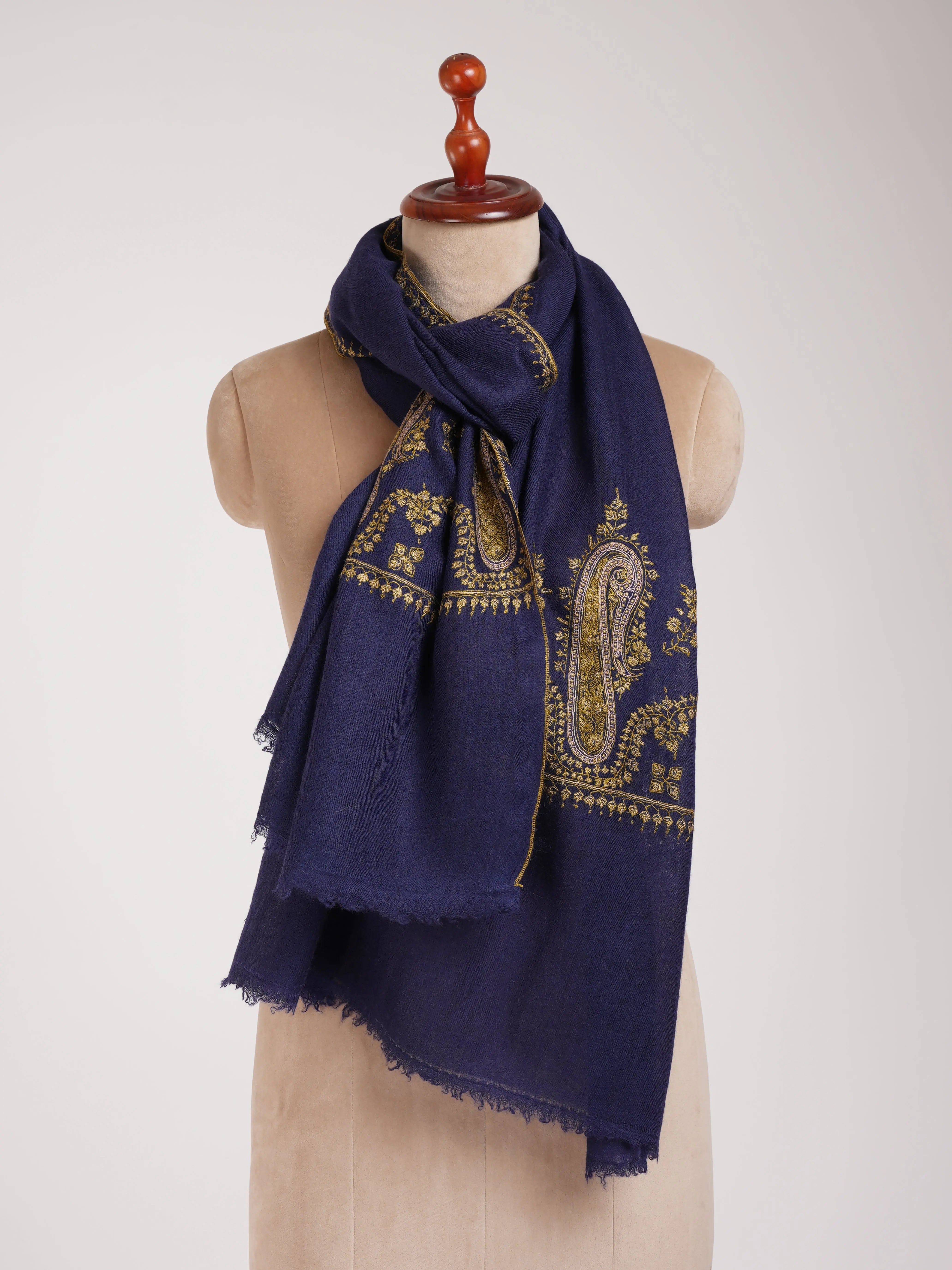 Hand Embroidered Navy Cashmere Wrap Shahkaar