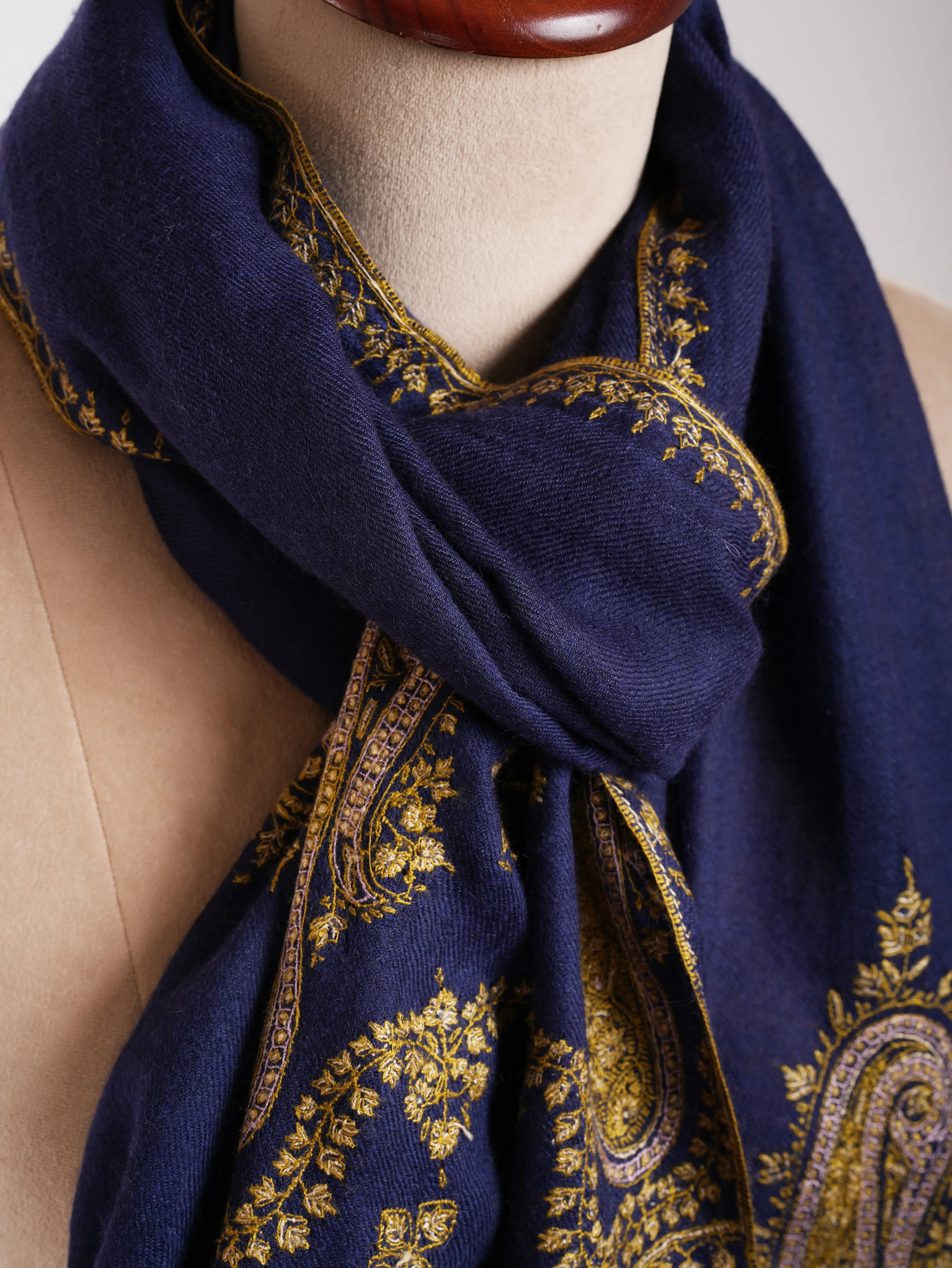 Hand Embroidered Navy Cashmere Wrap Shahkaar