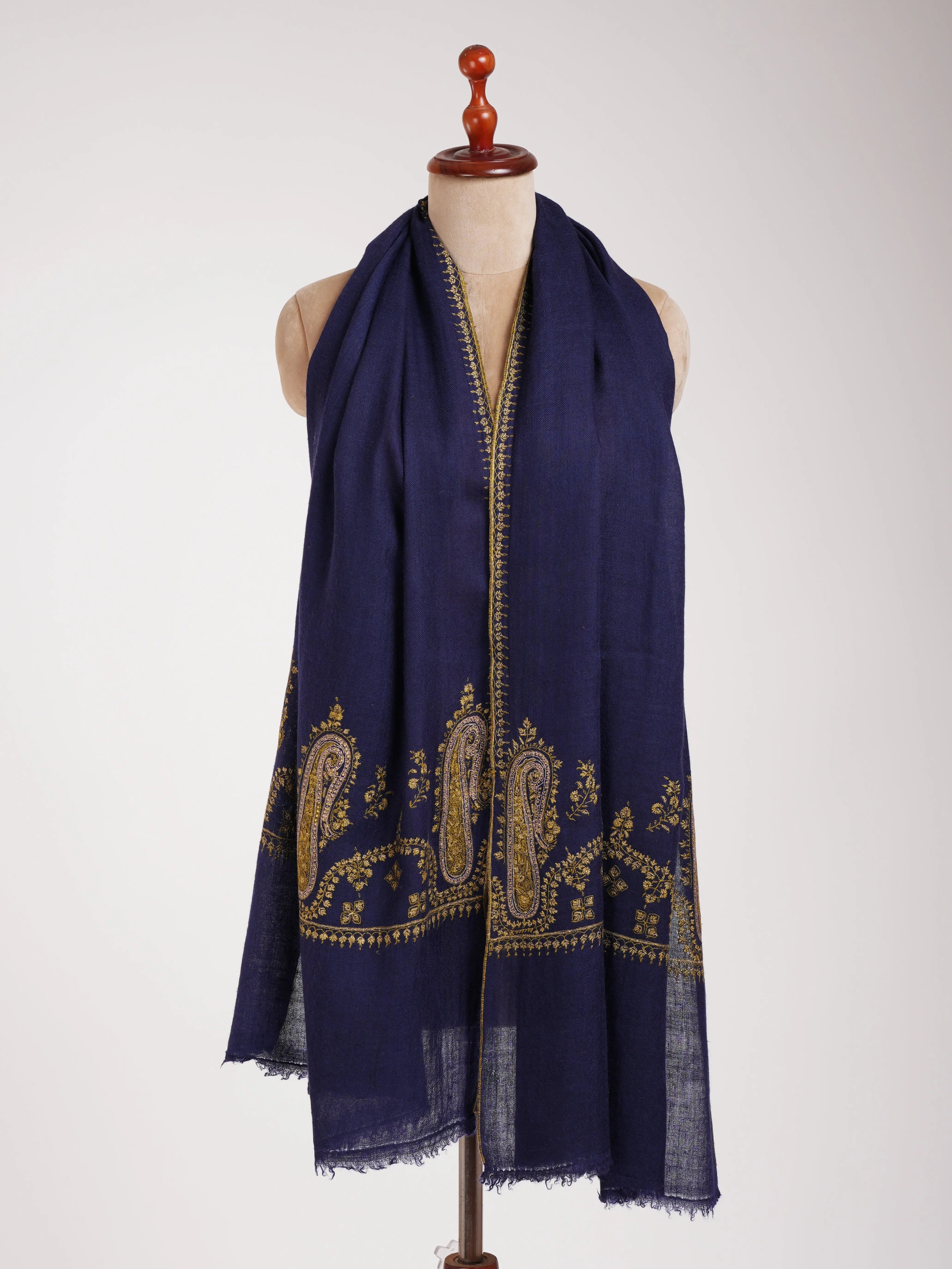 Hand Embroidered Navy Cashmere Wrap Shahkaar