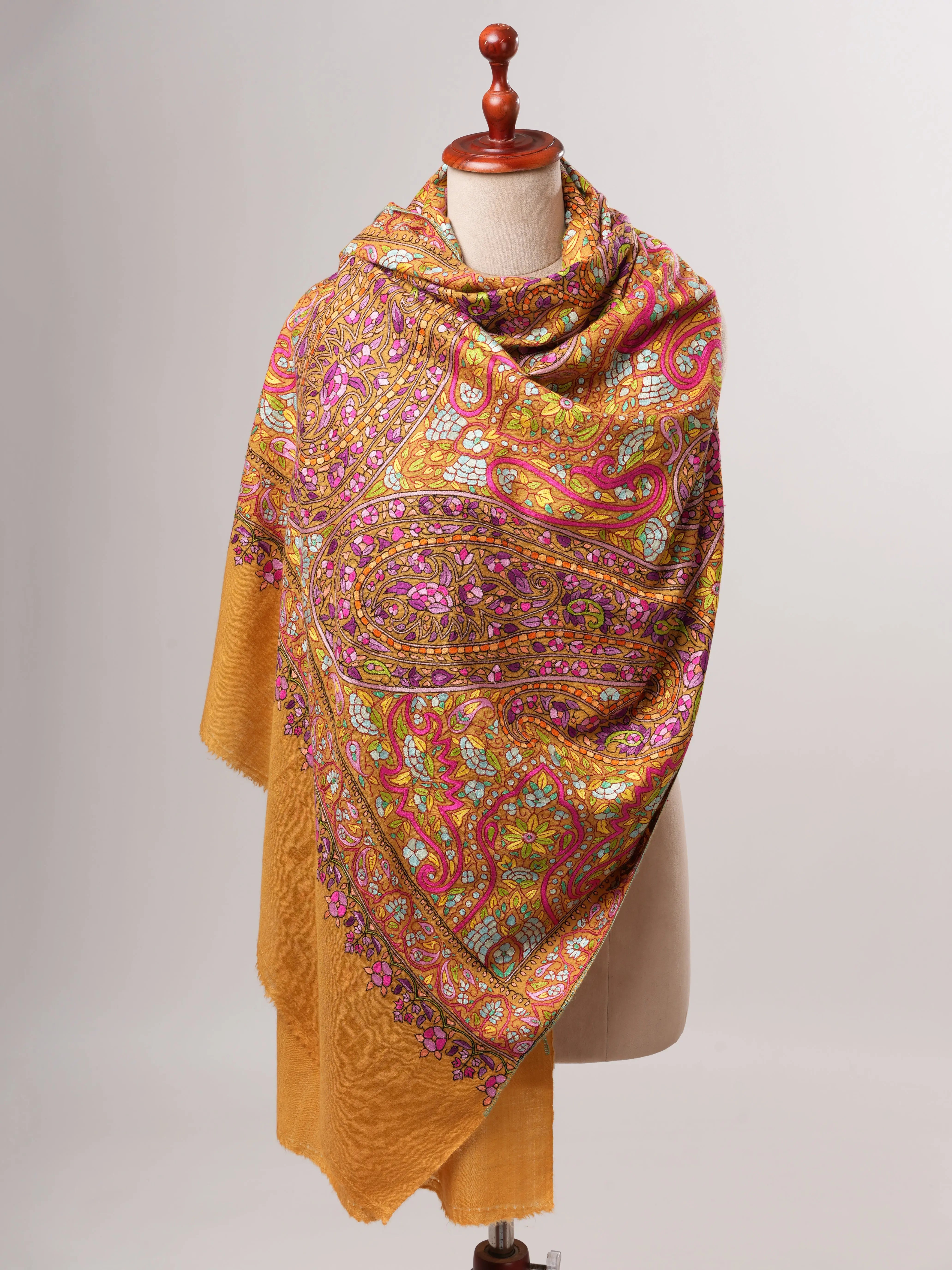 Hand Embroidered Papier Mâché Jamavar Pashmina Shawl Shahkaar