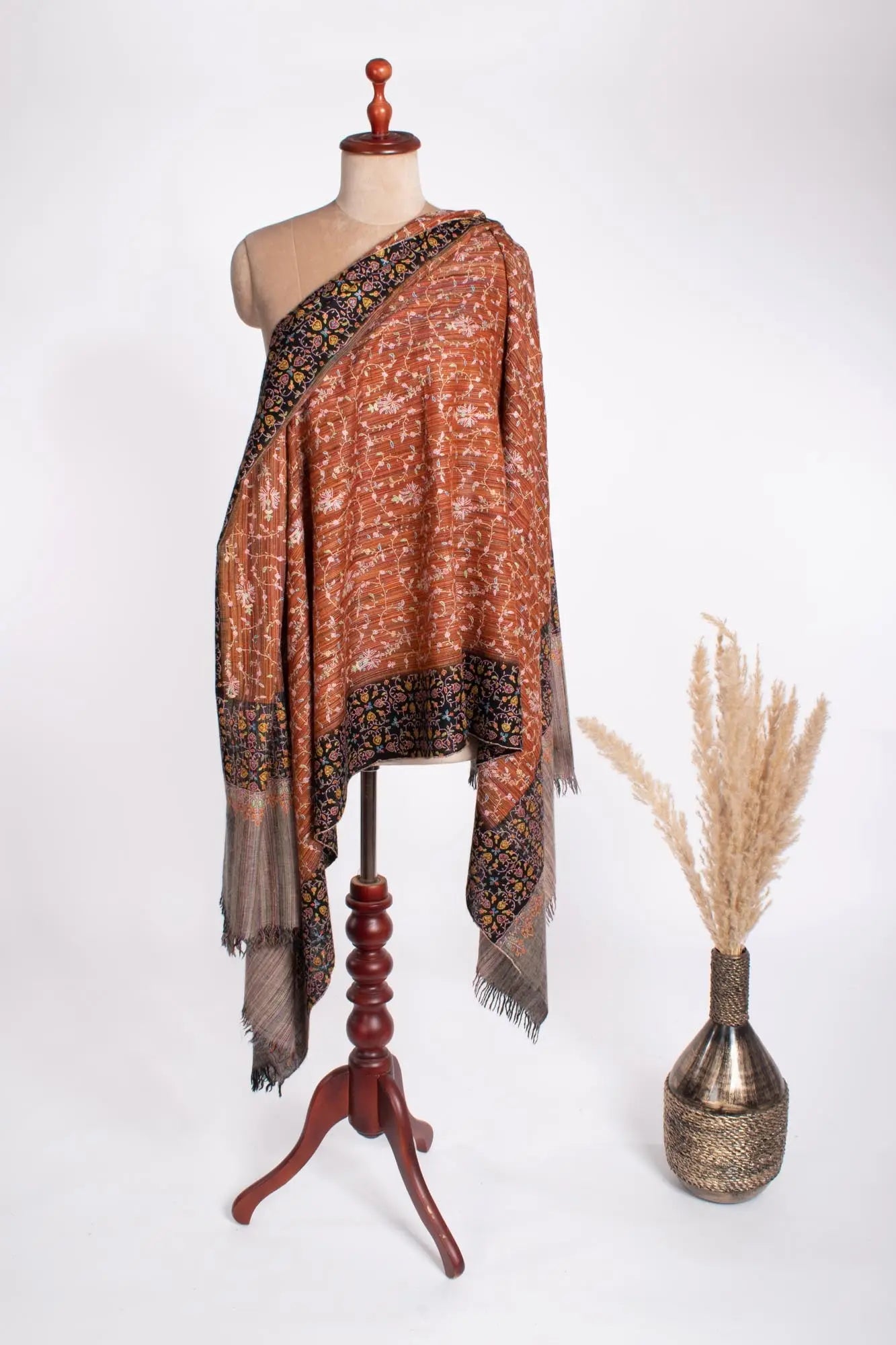 Hand Embroidered Pashmina Shawl - AUBURN Shahkaar