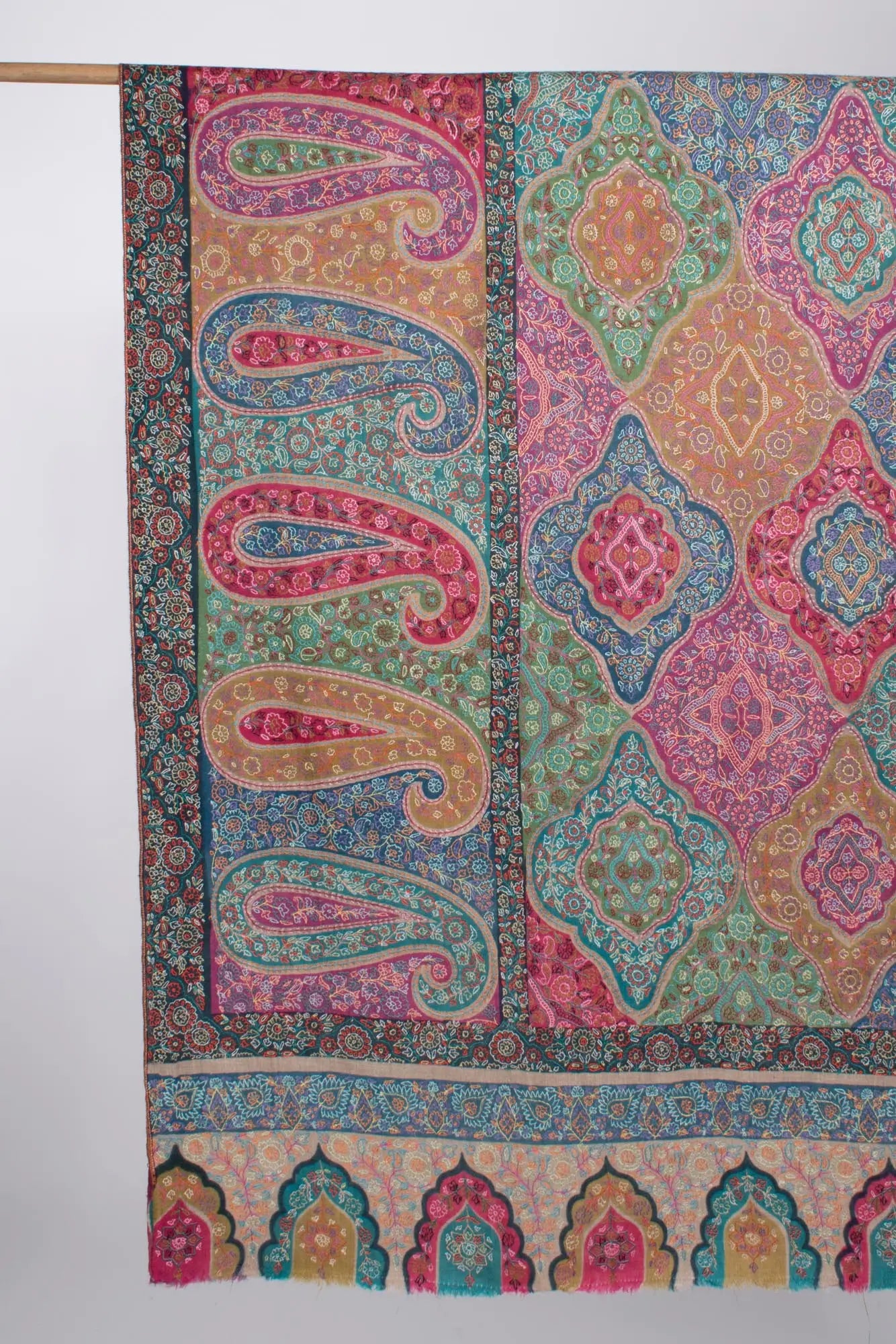 Hand Embroidered Pashmina with Paisley Motifs - PUSHKAR Shahkaar