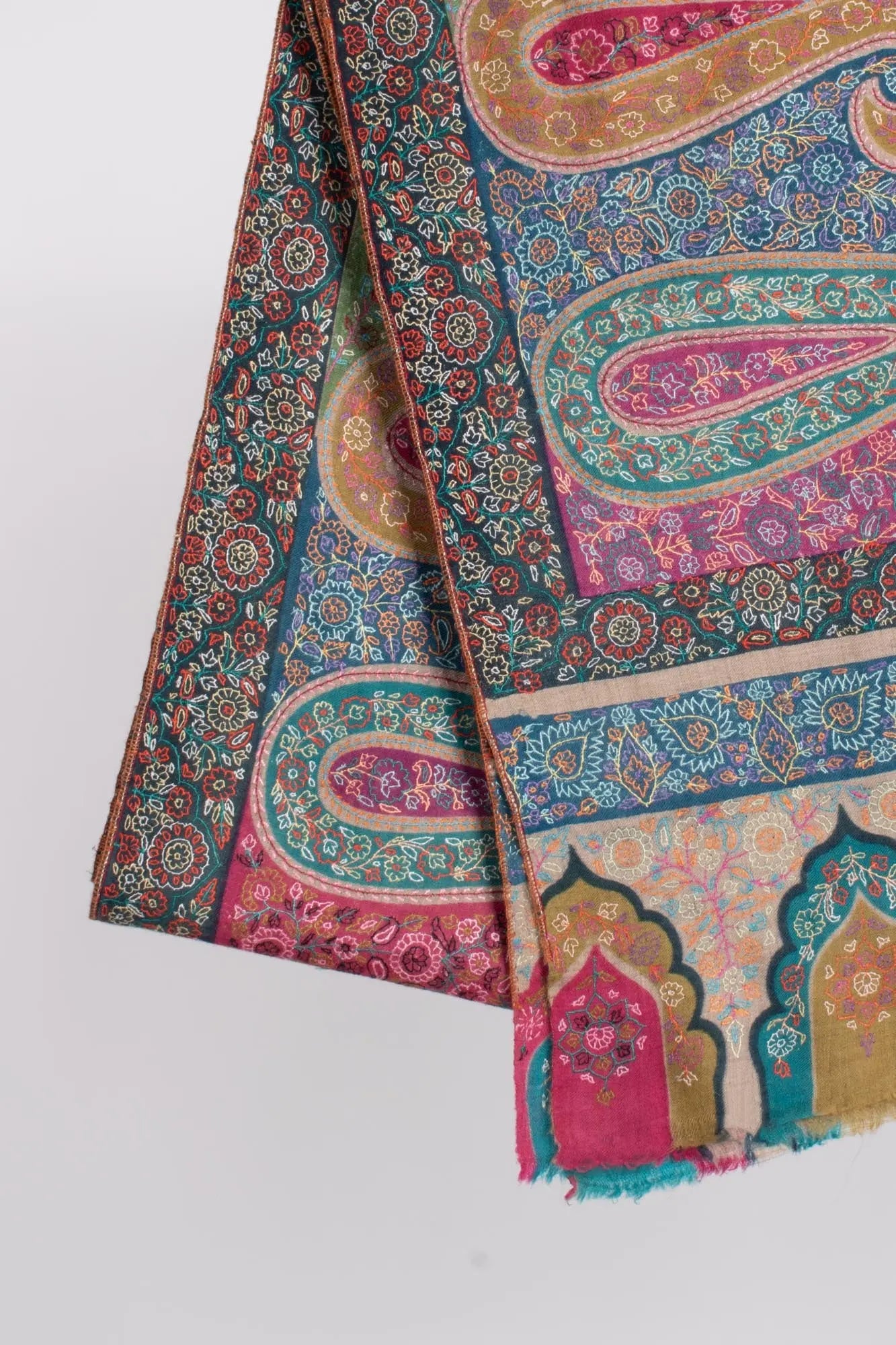 Hand Embroidered Pashmina with Paisley Motifs - PUSHKAR Shahkaar
