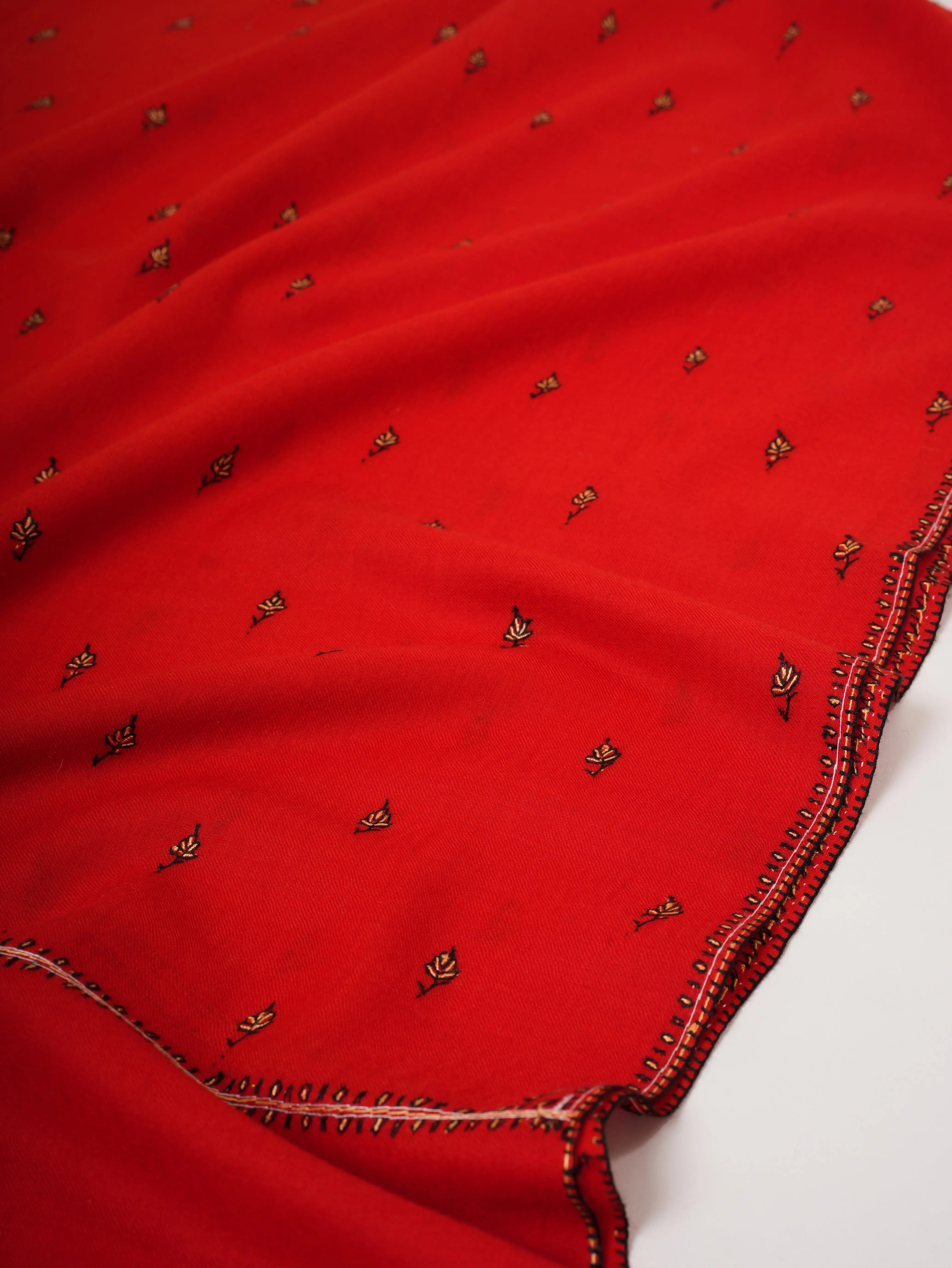 Hand Embroidered Red Fine Wool Shawl with Buteh Motif Shahkaar