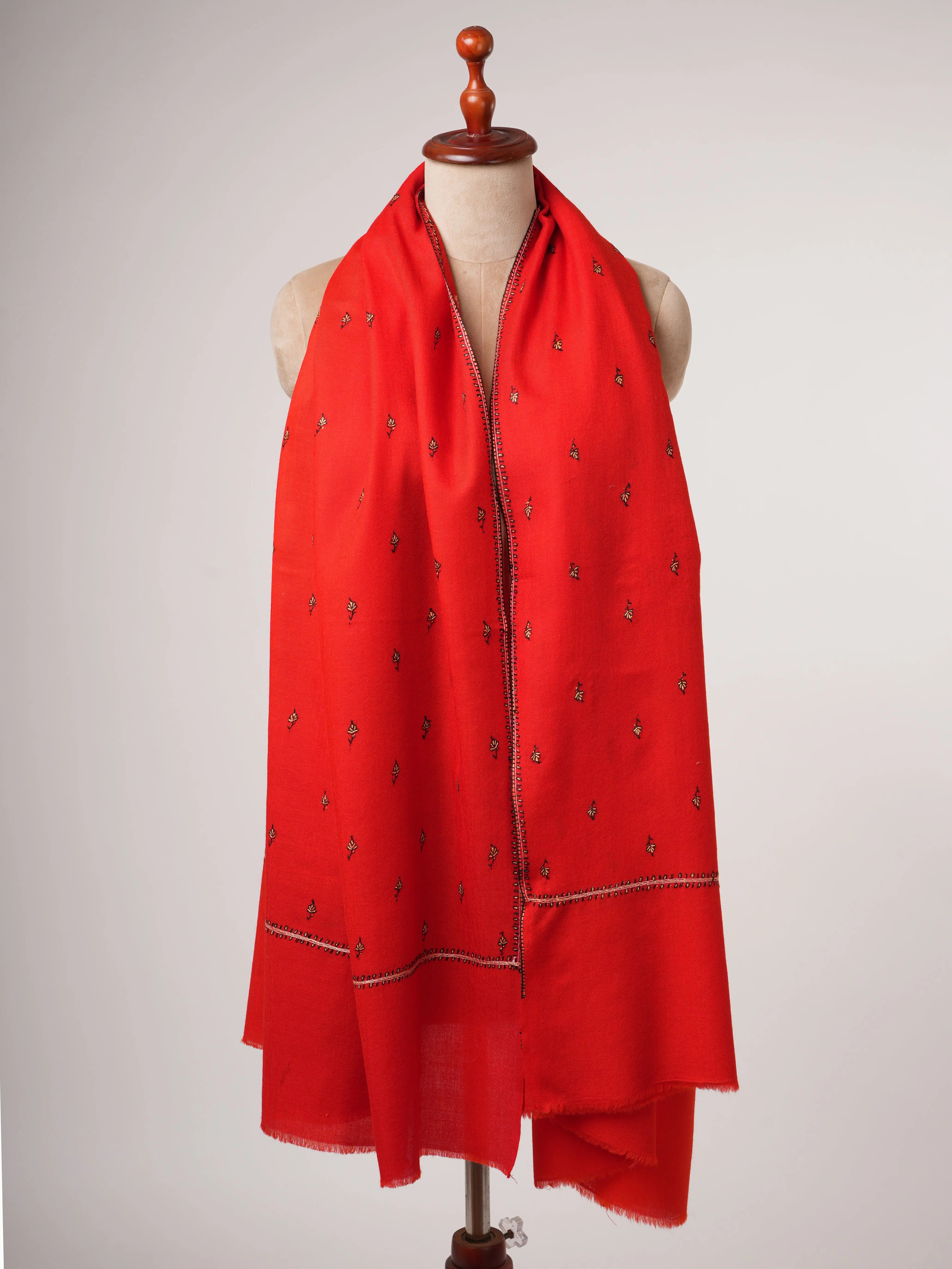 Hand Embroidered Red Fine Wool Shawl with Buteh Motif Shahkaar