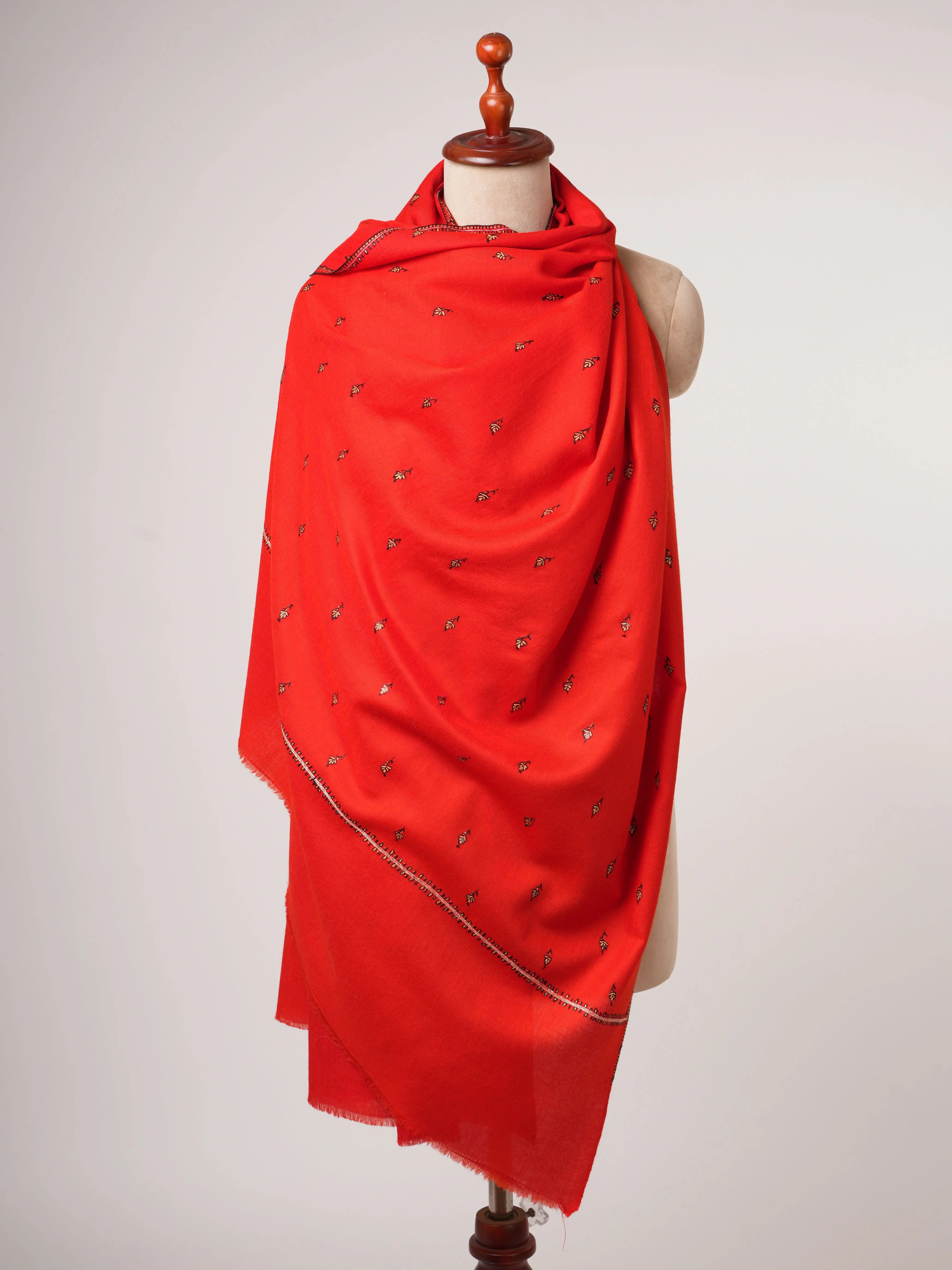 Hand Embroidered Red Fine Wool Shawl with Buteh Motif Shahkaar