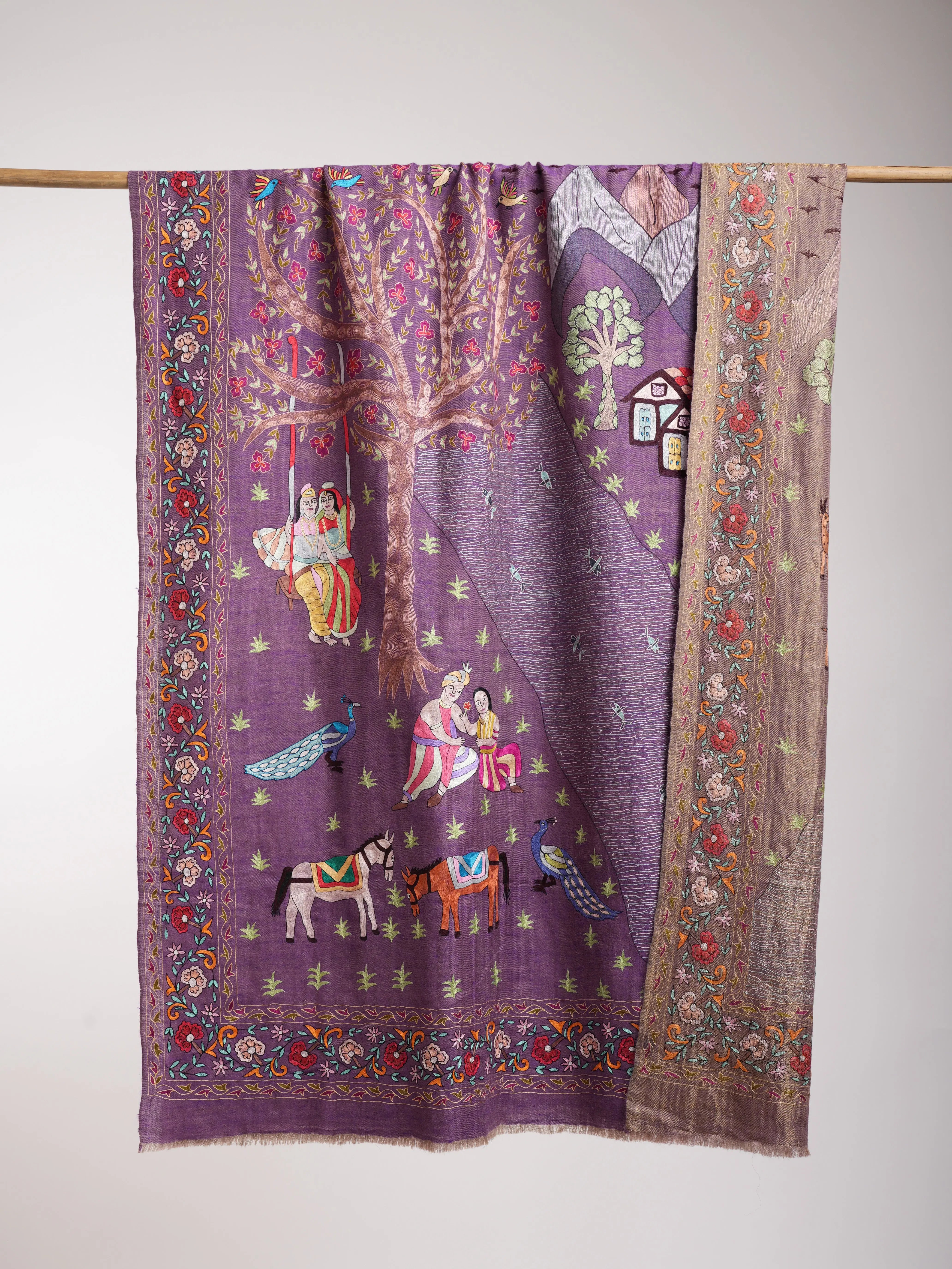 Hand Embroidered Zari Dual Shade Pashmina Shawl Dahlia Shahkaar