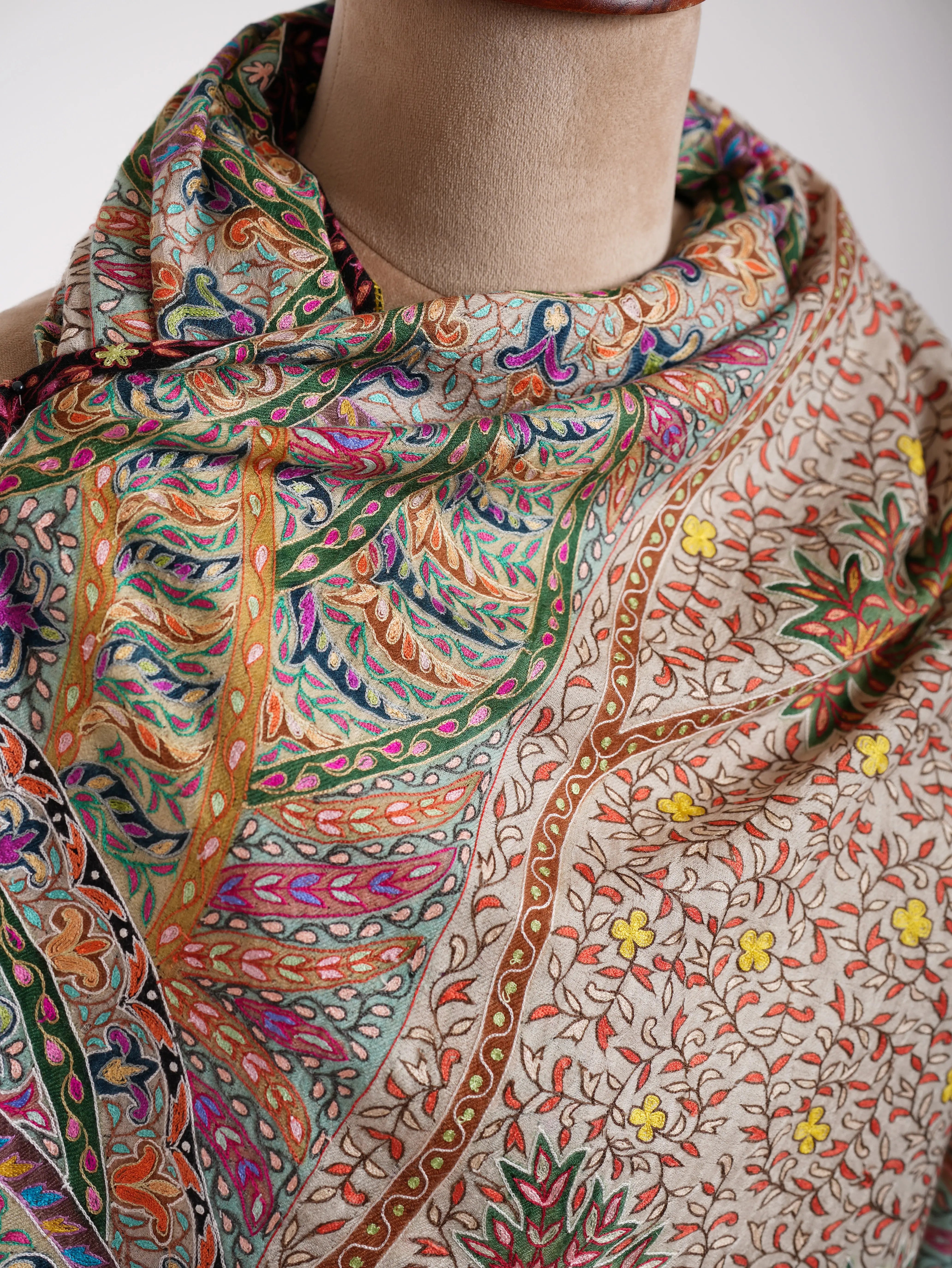 Hand Painted Hand Embroidered Kalamkari Cashmere Wrap Shahkaar