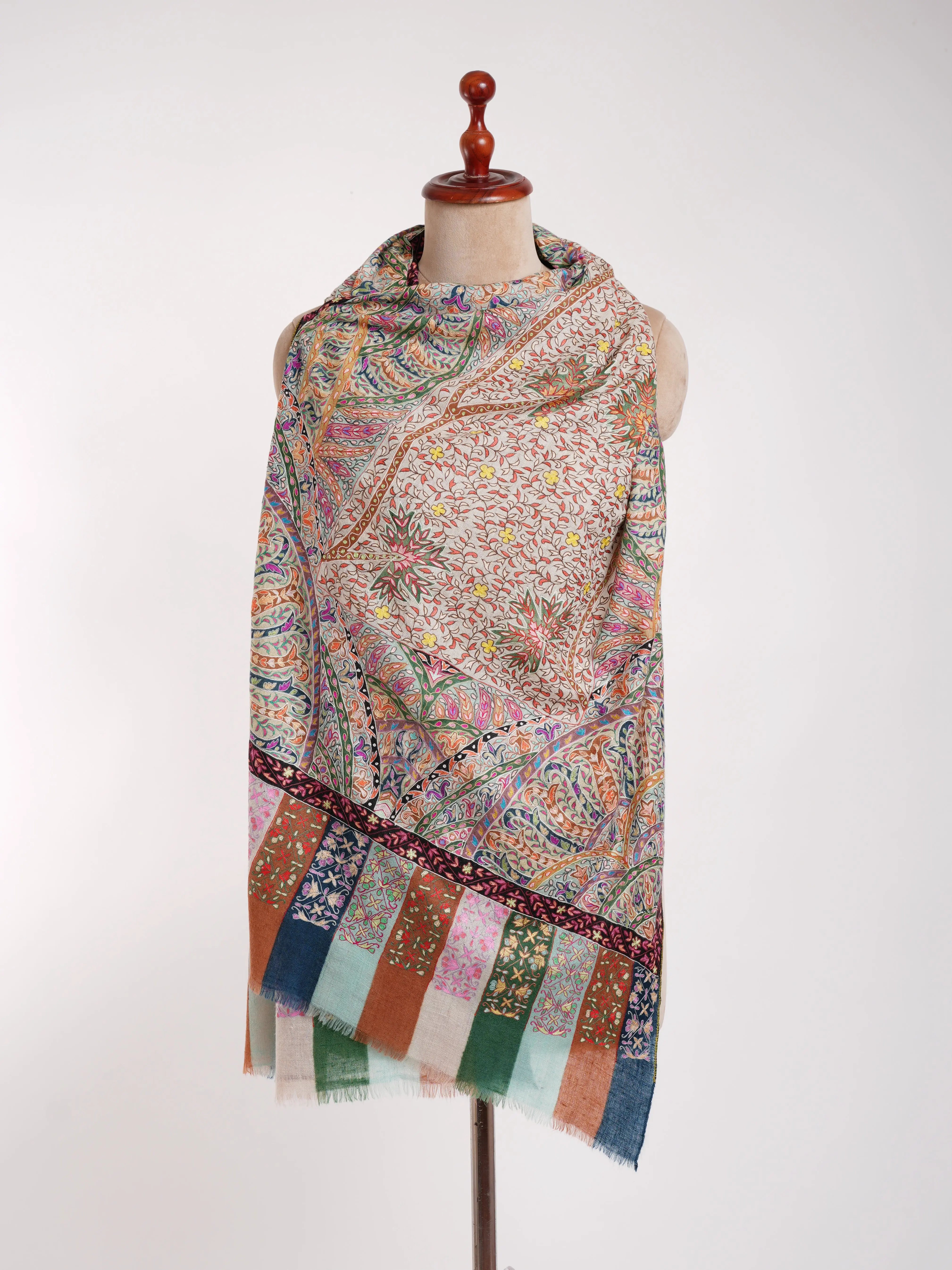 Hand Painted Hand Embroidered Kalamkari Cashmere Wrap Shahkaar