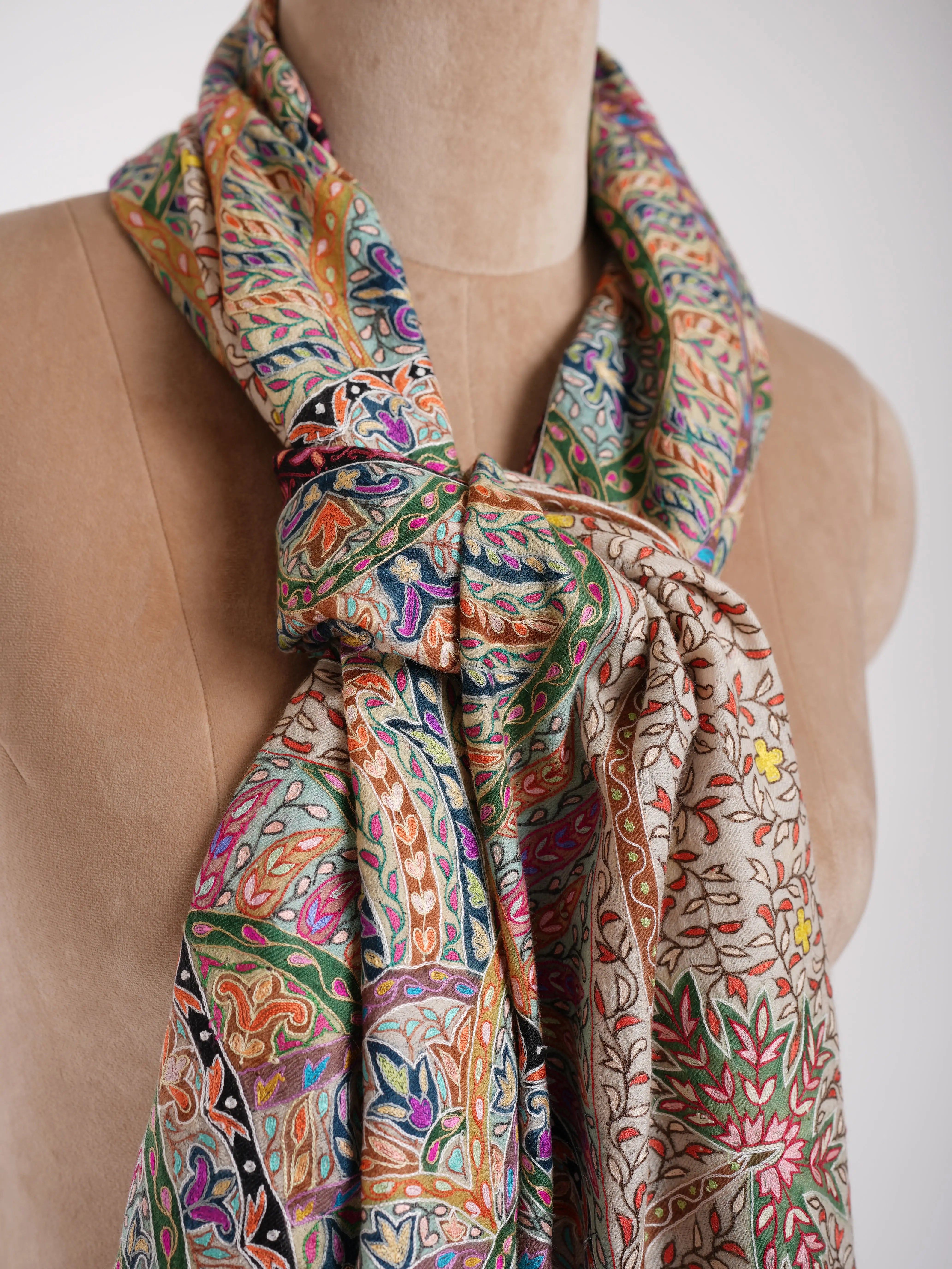 Hand Painted Hand Embroidered Kalamkari Cashmere Wrap Shahkaar