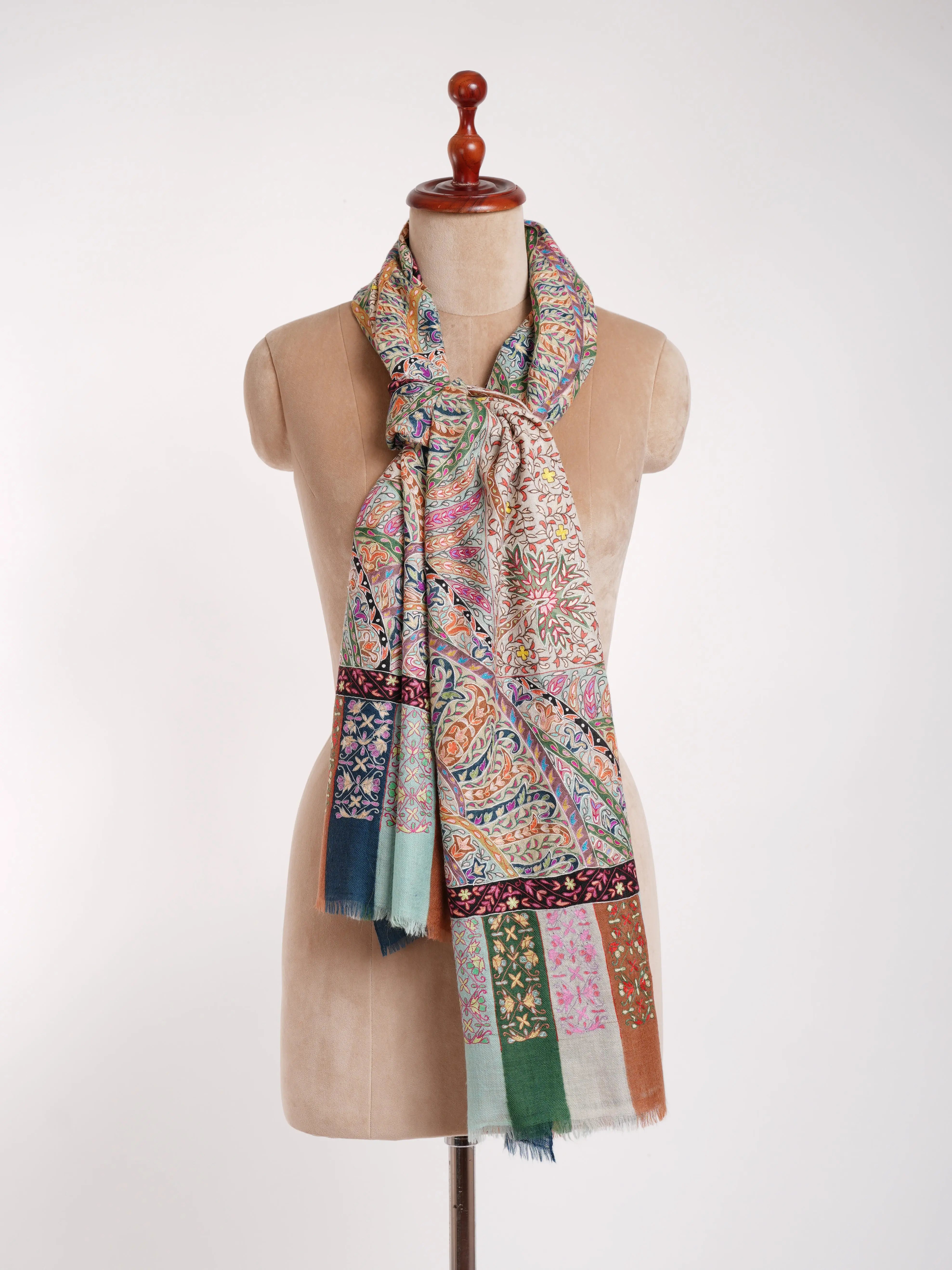 Hand Painted Hand Embroidered Kalamkari Cashmere Wrap Shahkaar