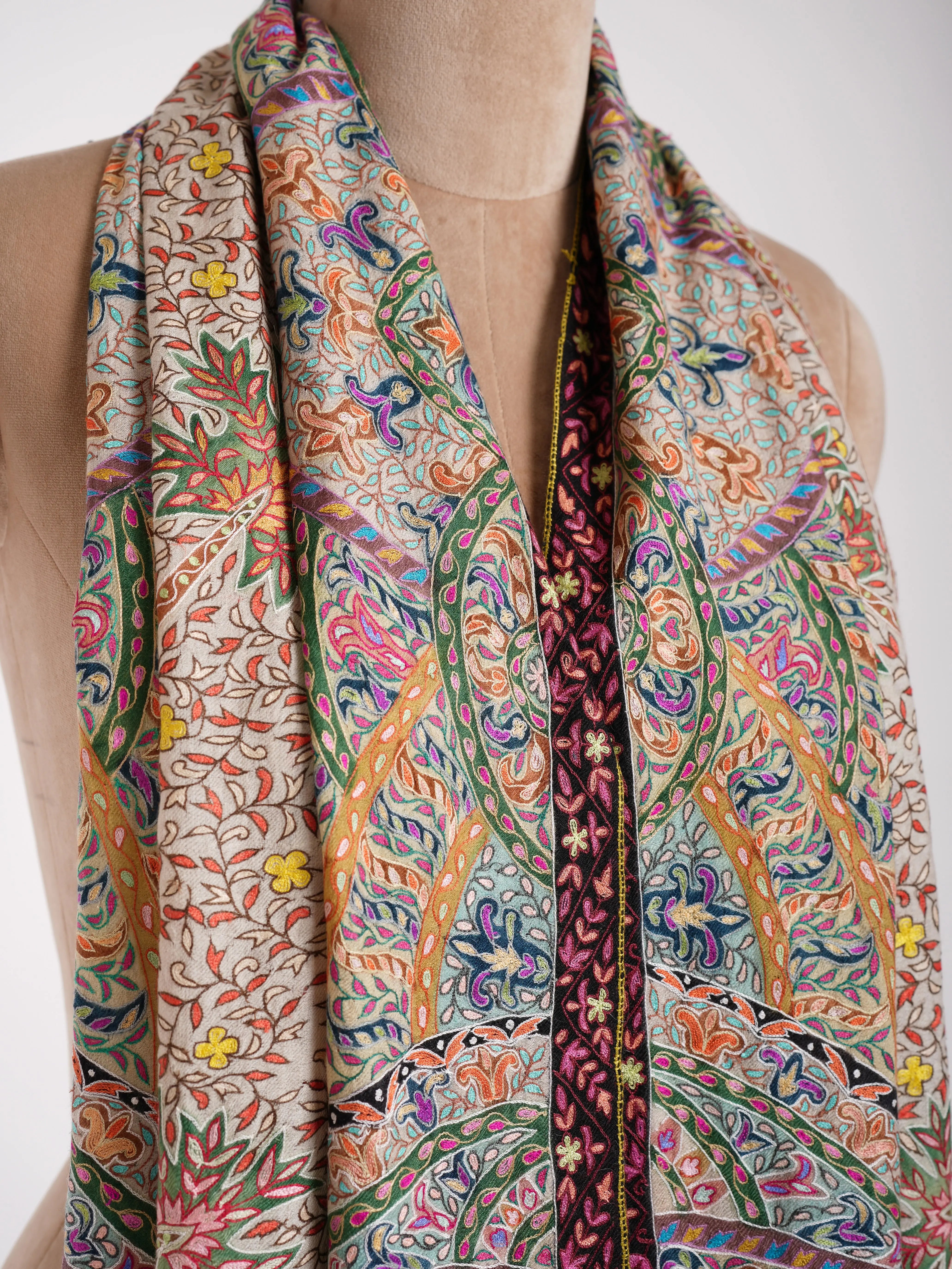 Hand Painted Hand Embroidered Kalamkari Cashmere Wrap Shahkaar