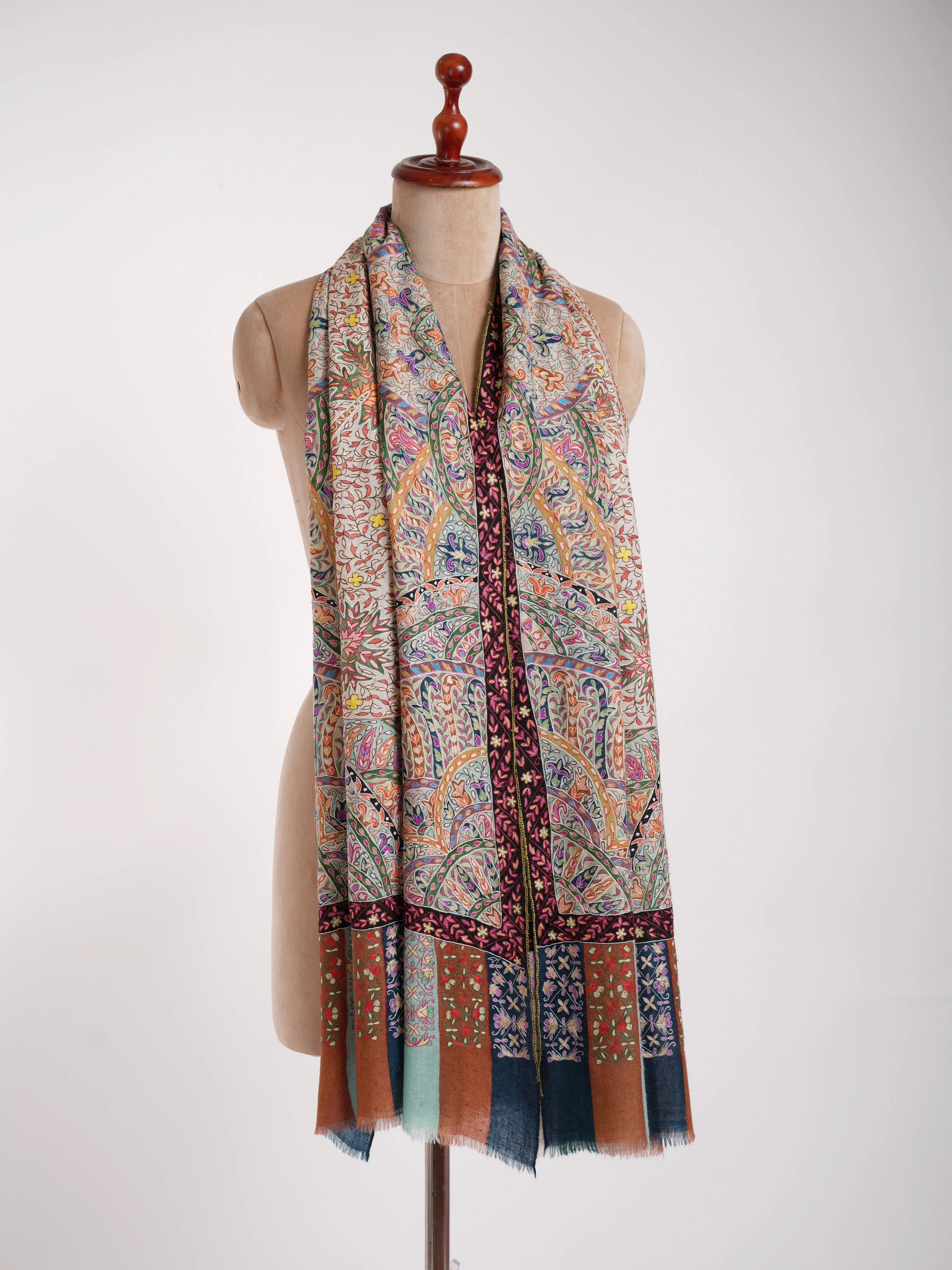 Hand Painted Hand Embroidered Kalamkari Cashmere Wrap Shahkaar