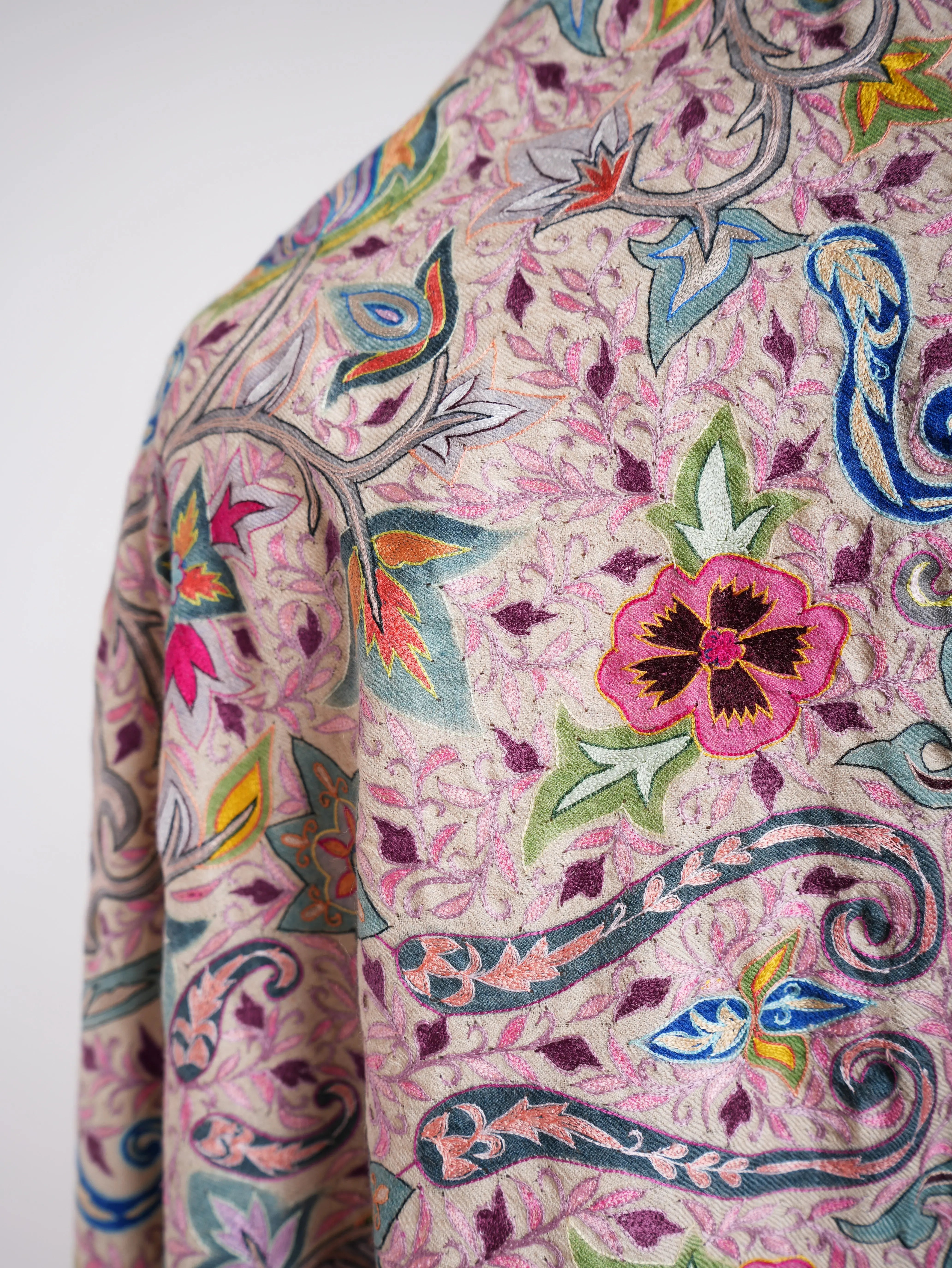 Hand Painted Kalamkari Floral Pashmina Shawl Shahkaar