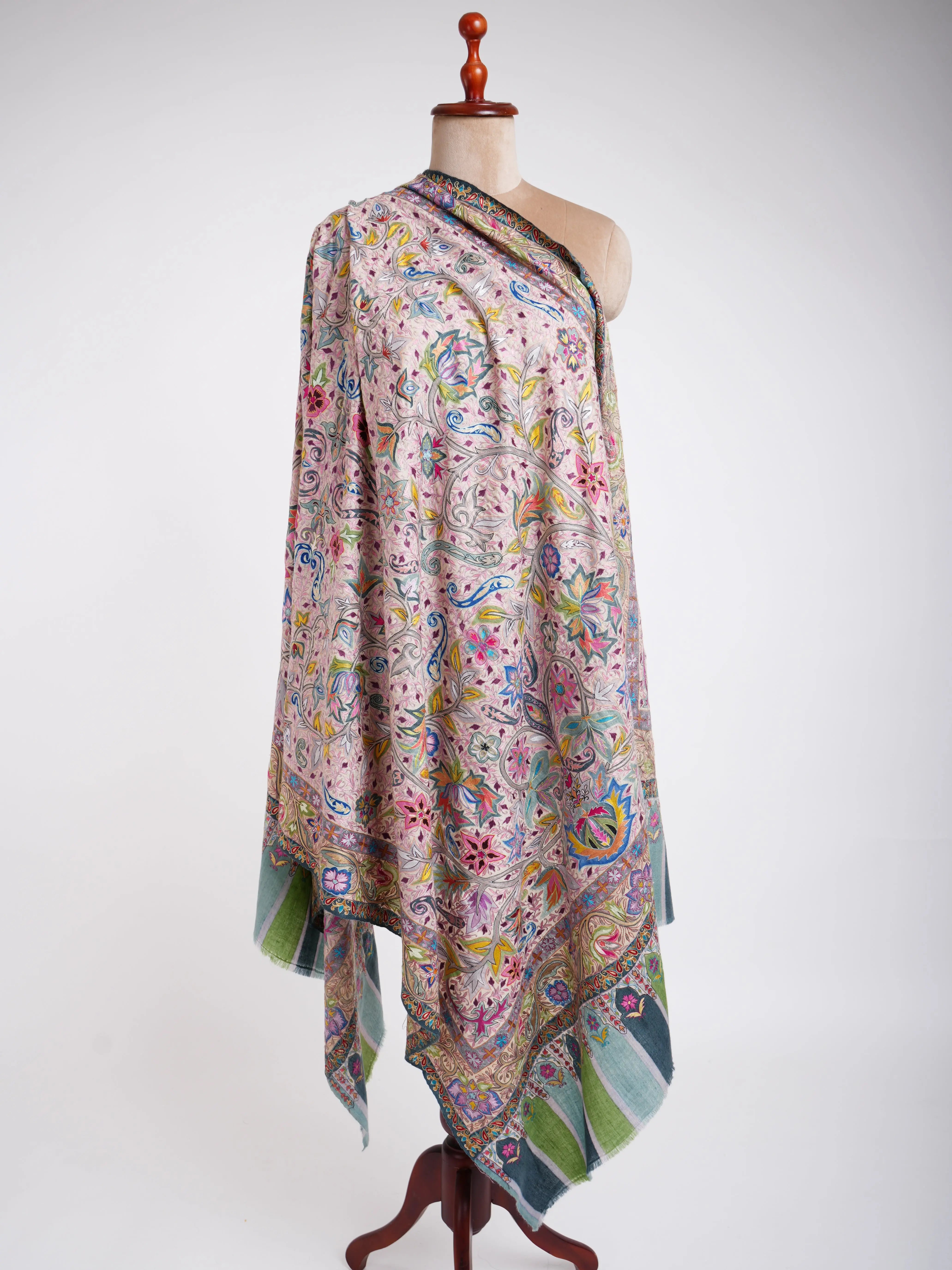 Hand Painted Kalamkari Floral Pashmina Shawl Shahkaar