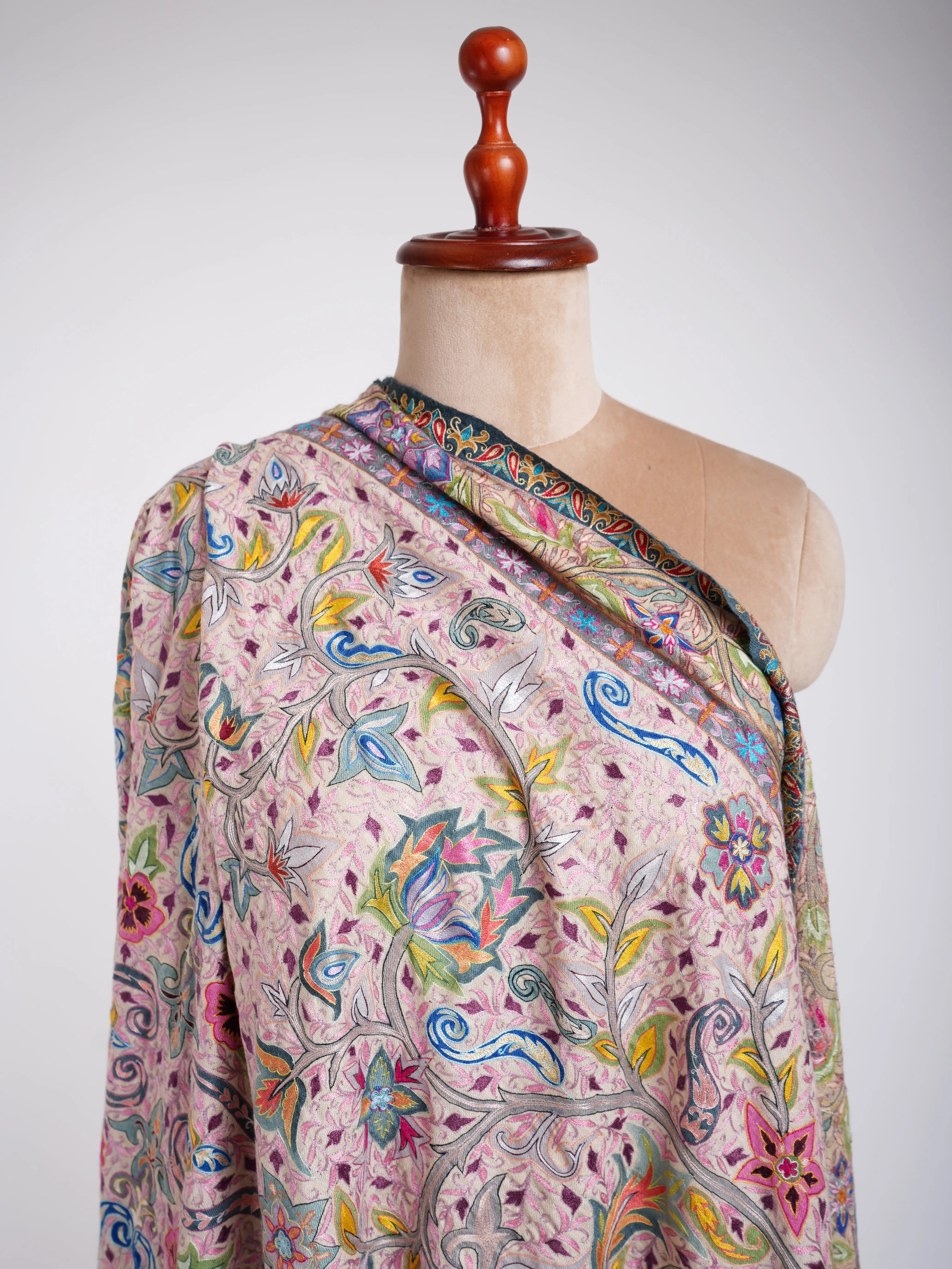 Hand Painted Kalamkari Floral Pashmina Shawl Shahkaar