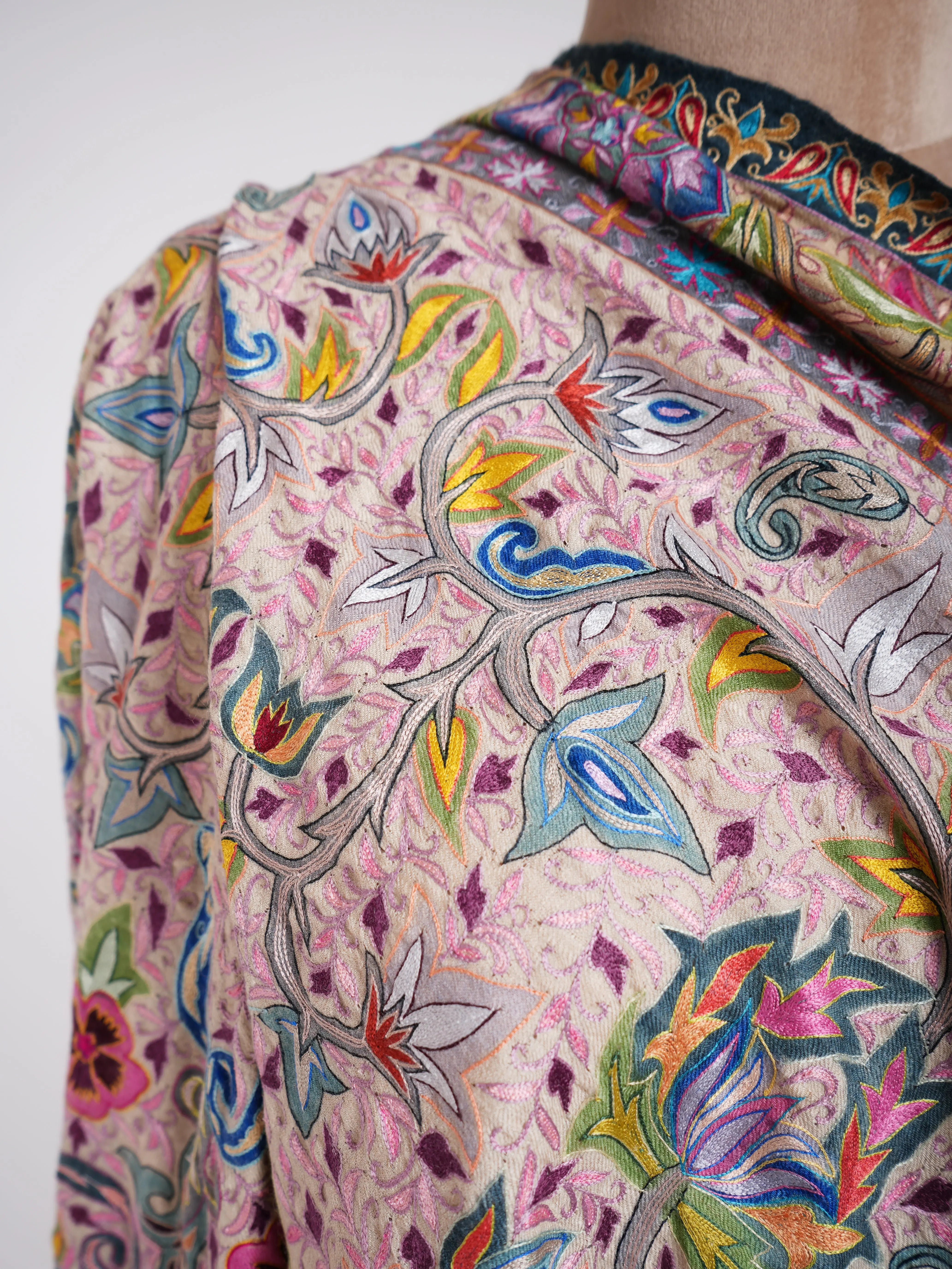 Hand Painted Kalamkari Floral Pashmina Shawl Shahkaar