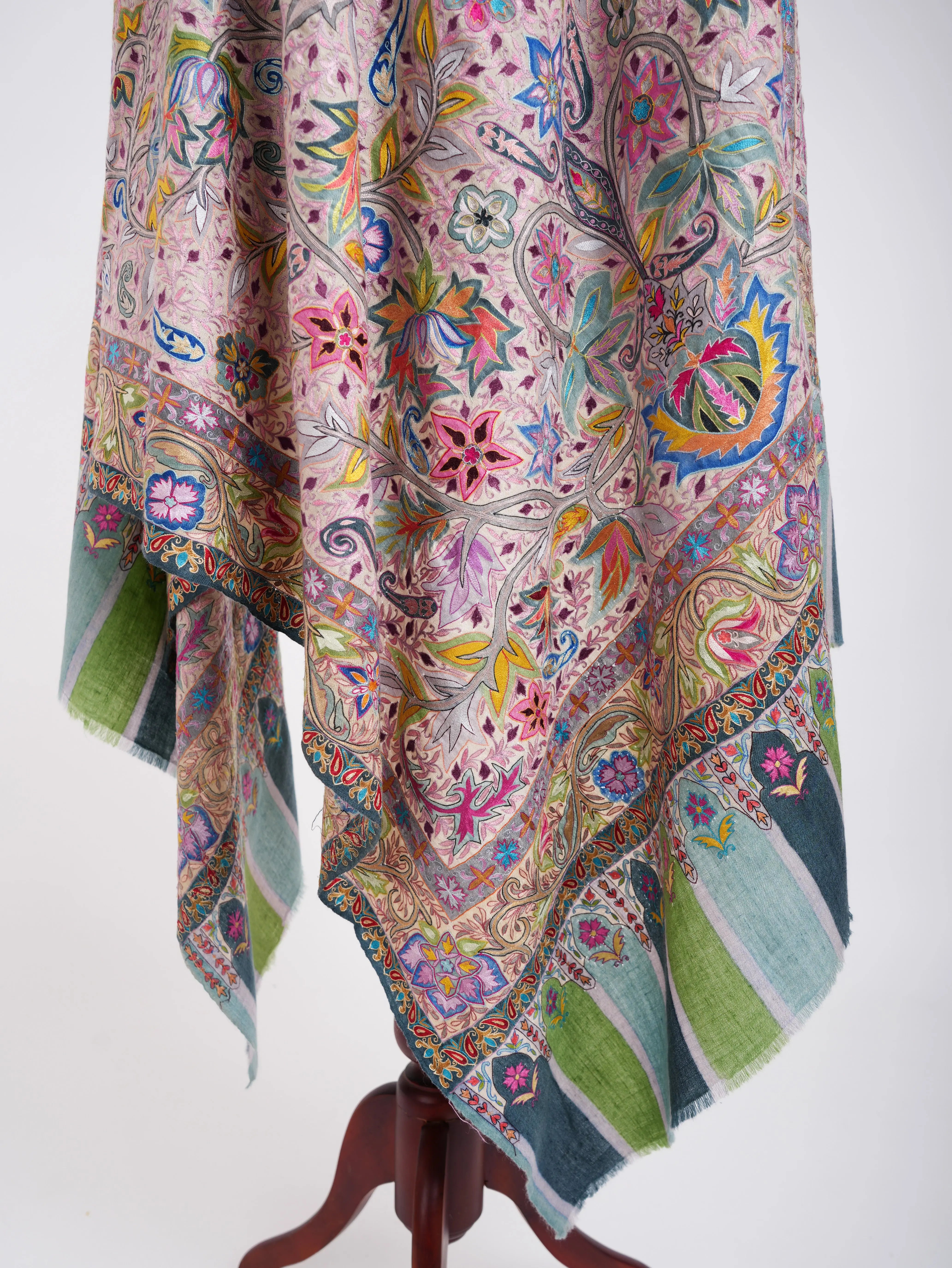 Hand Painted Kalamkari Floral Pashmina Shawl Shahkaar