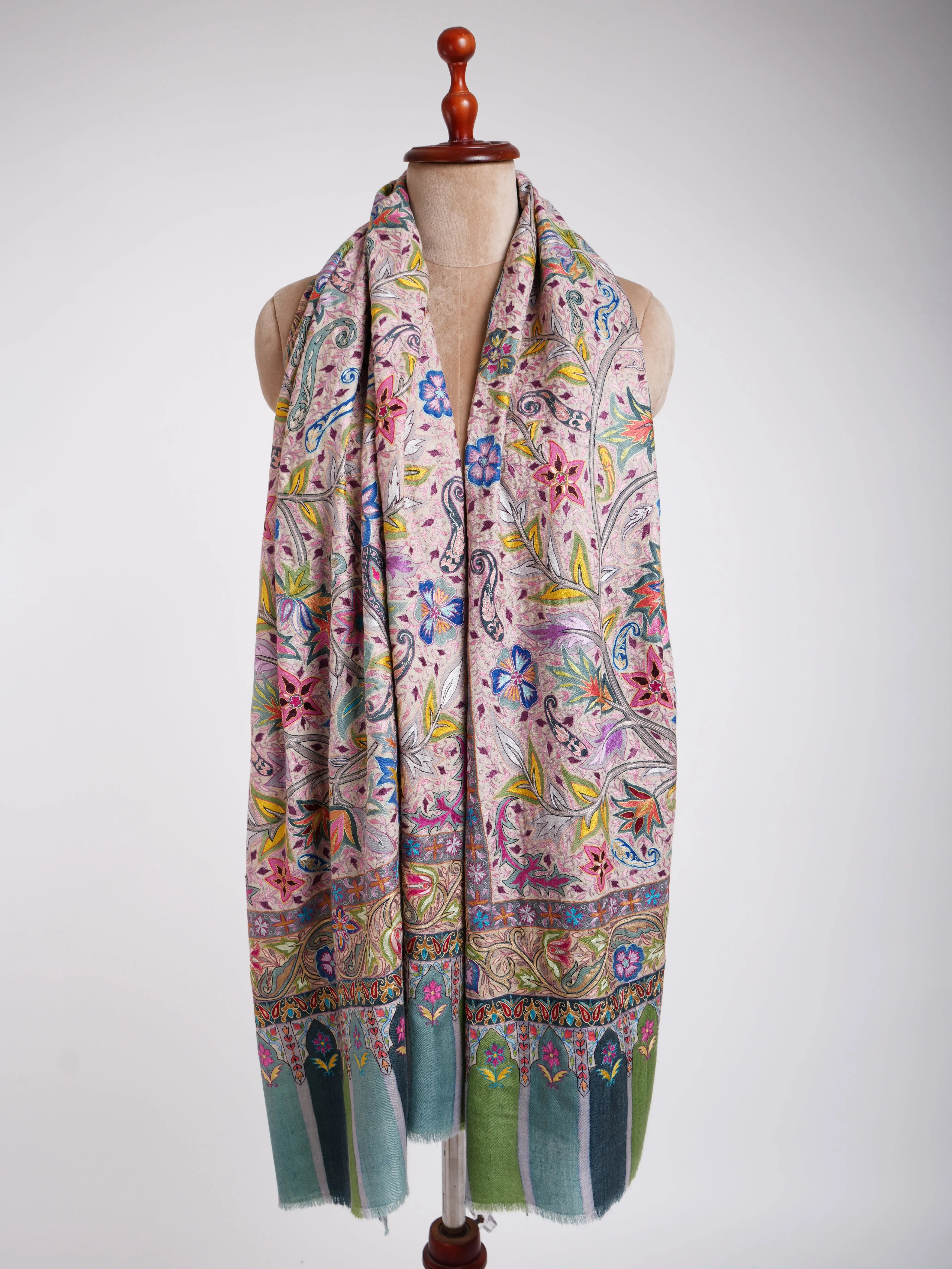 Hand Painted Kalamkari Floral Pashmina Shawl Shahkaar