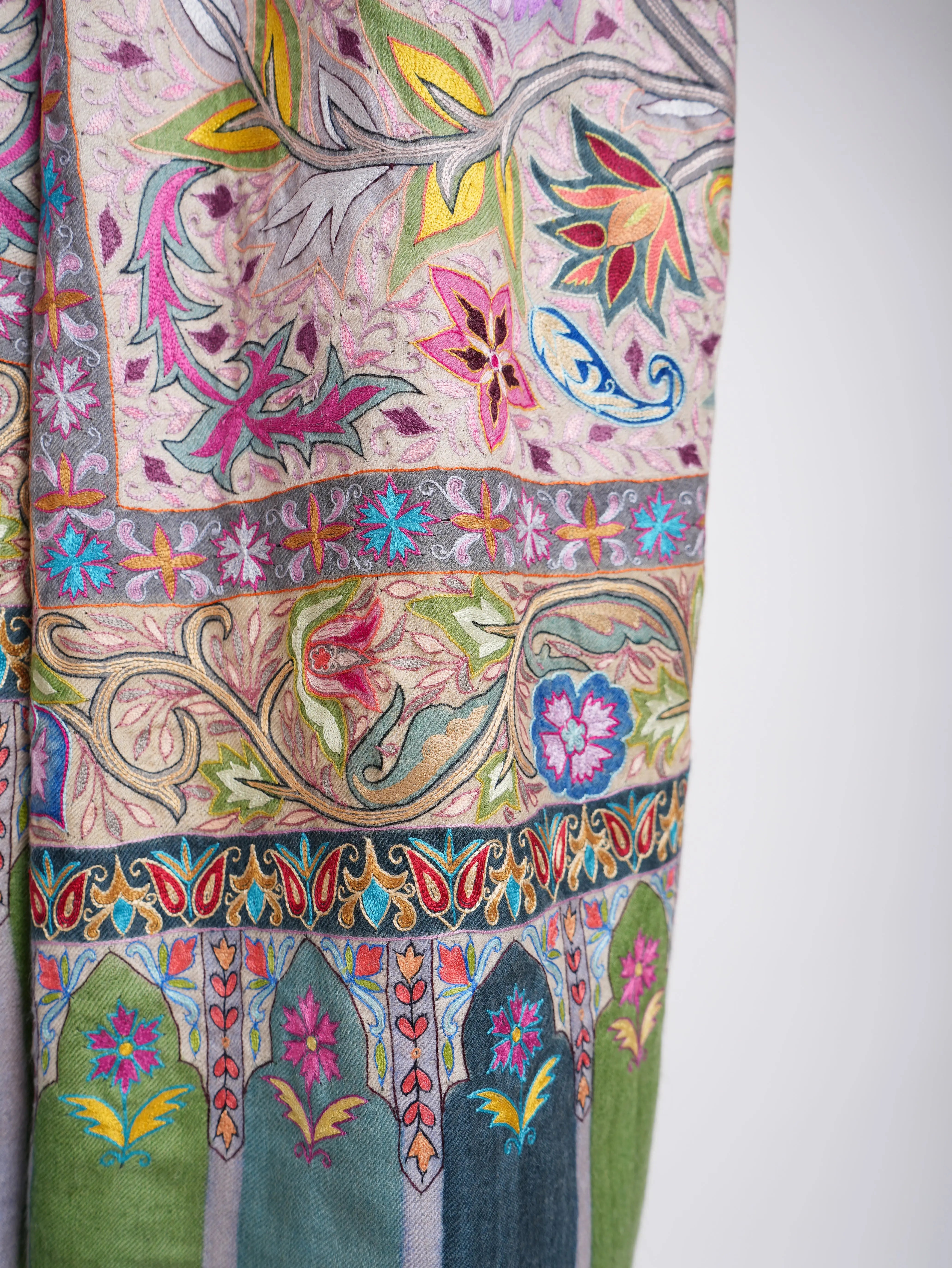 Hand Painted Kalamkari Floral Pashmina Shawl Shahkaar