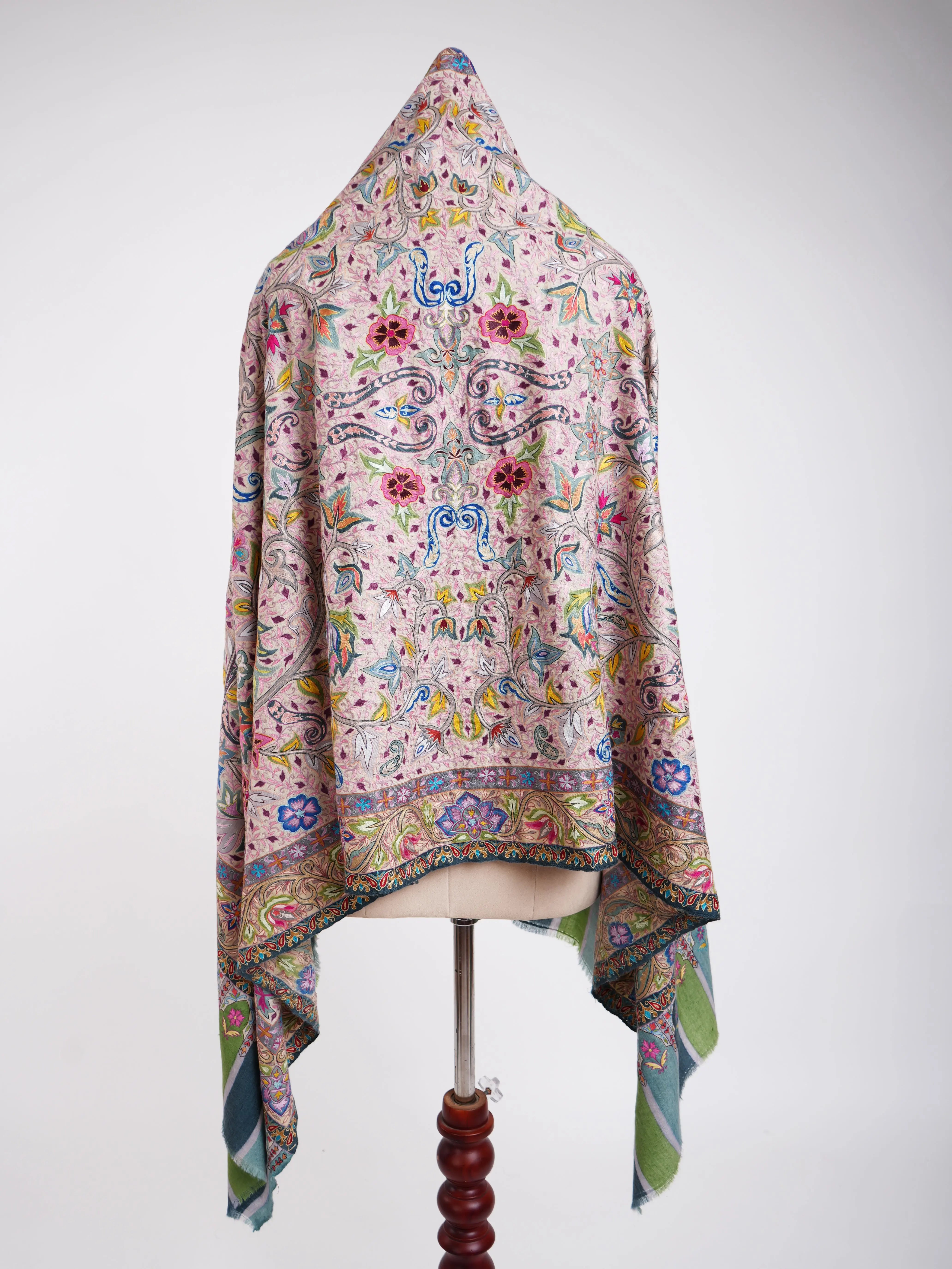 Hand Painted Kalamkari Floral Pashmina Shawl Shahkaar