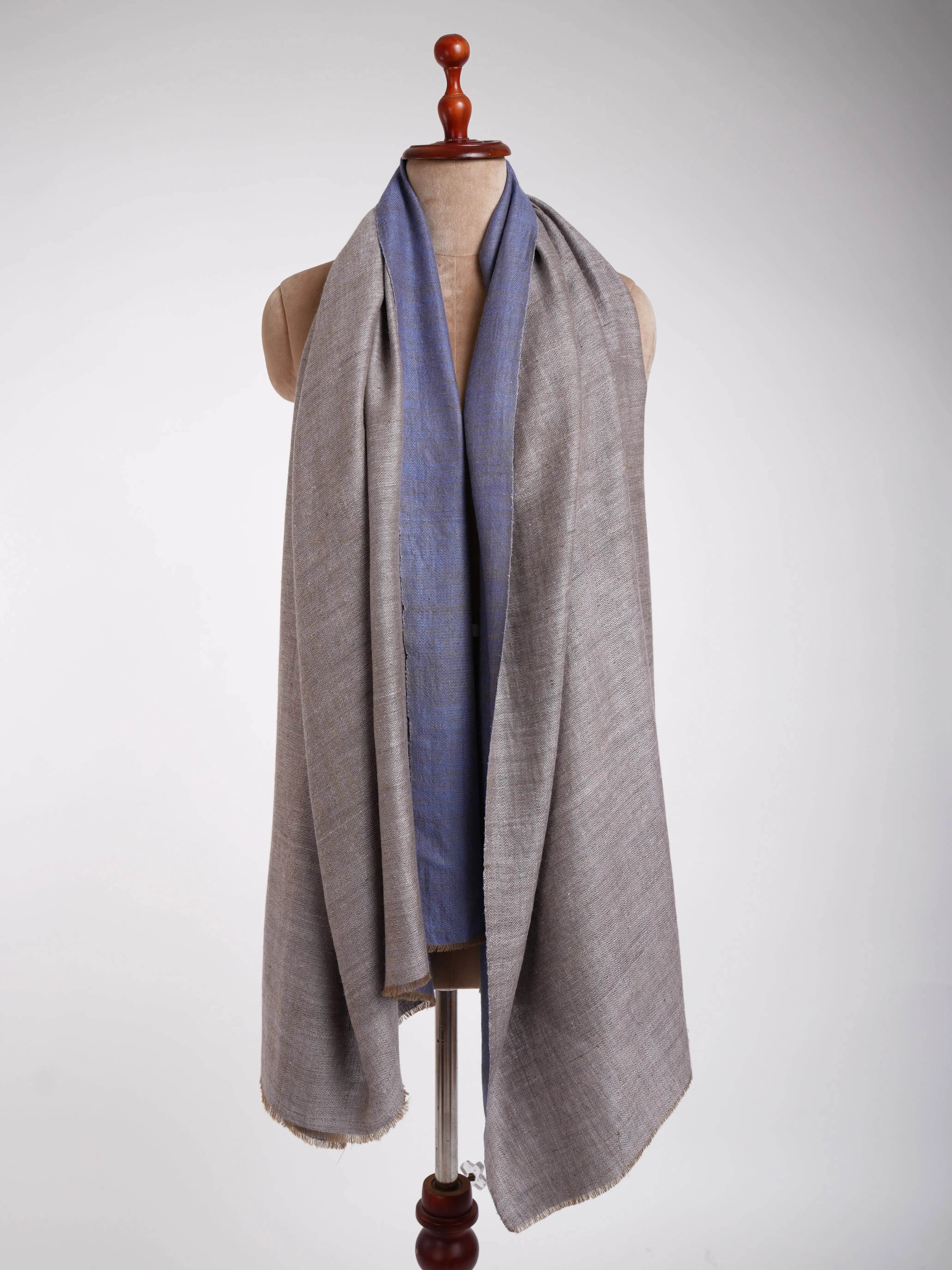 Hand Spun Dorukha Pashmina Shawl Blue Perennial Shahkaar