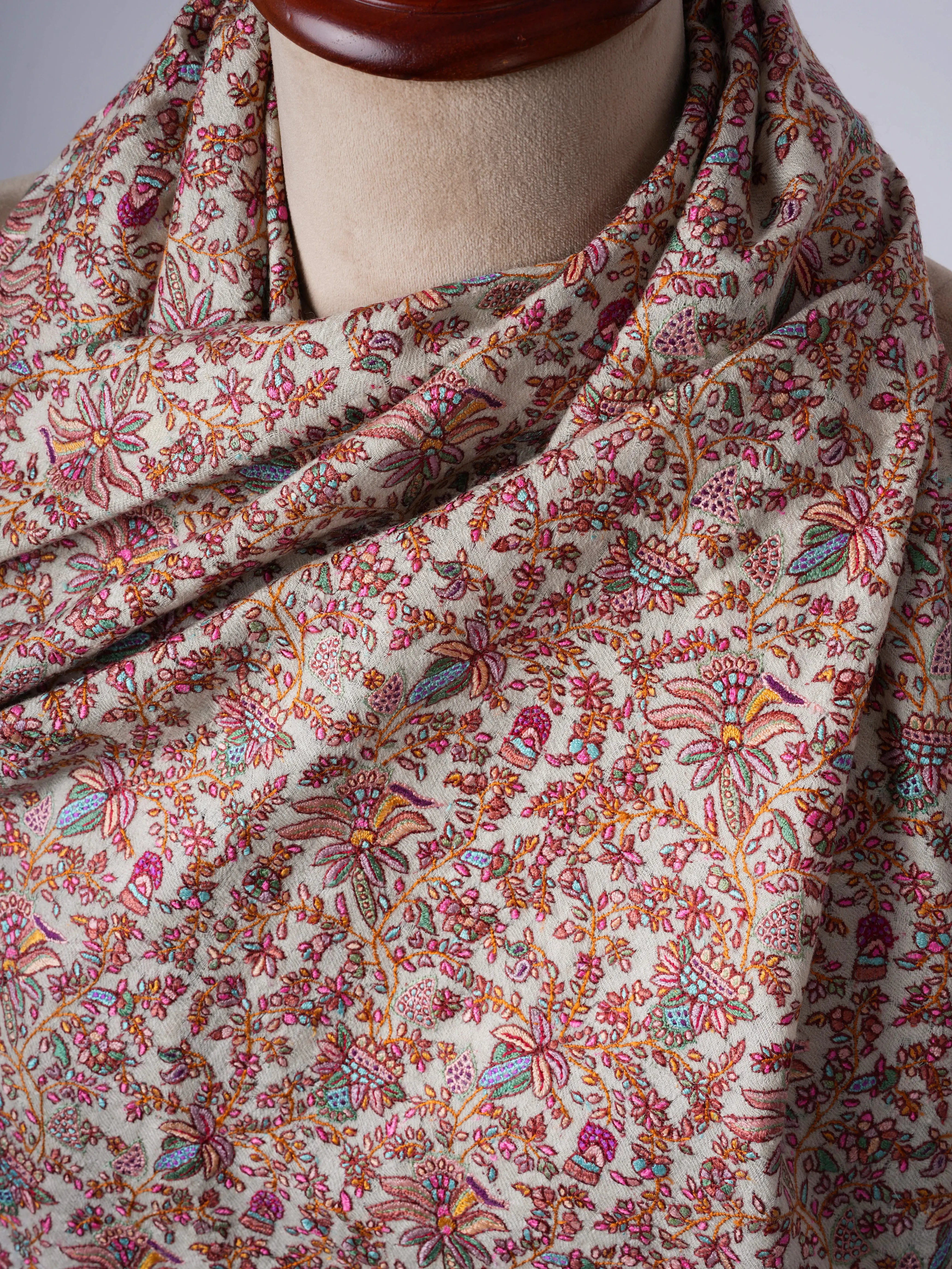Hand Spun Silk Embroidered Exclusive Pashmina - GREELEY Shahkaar