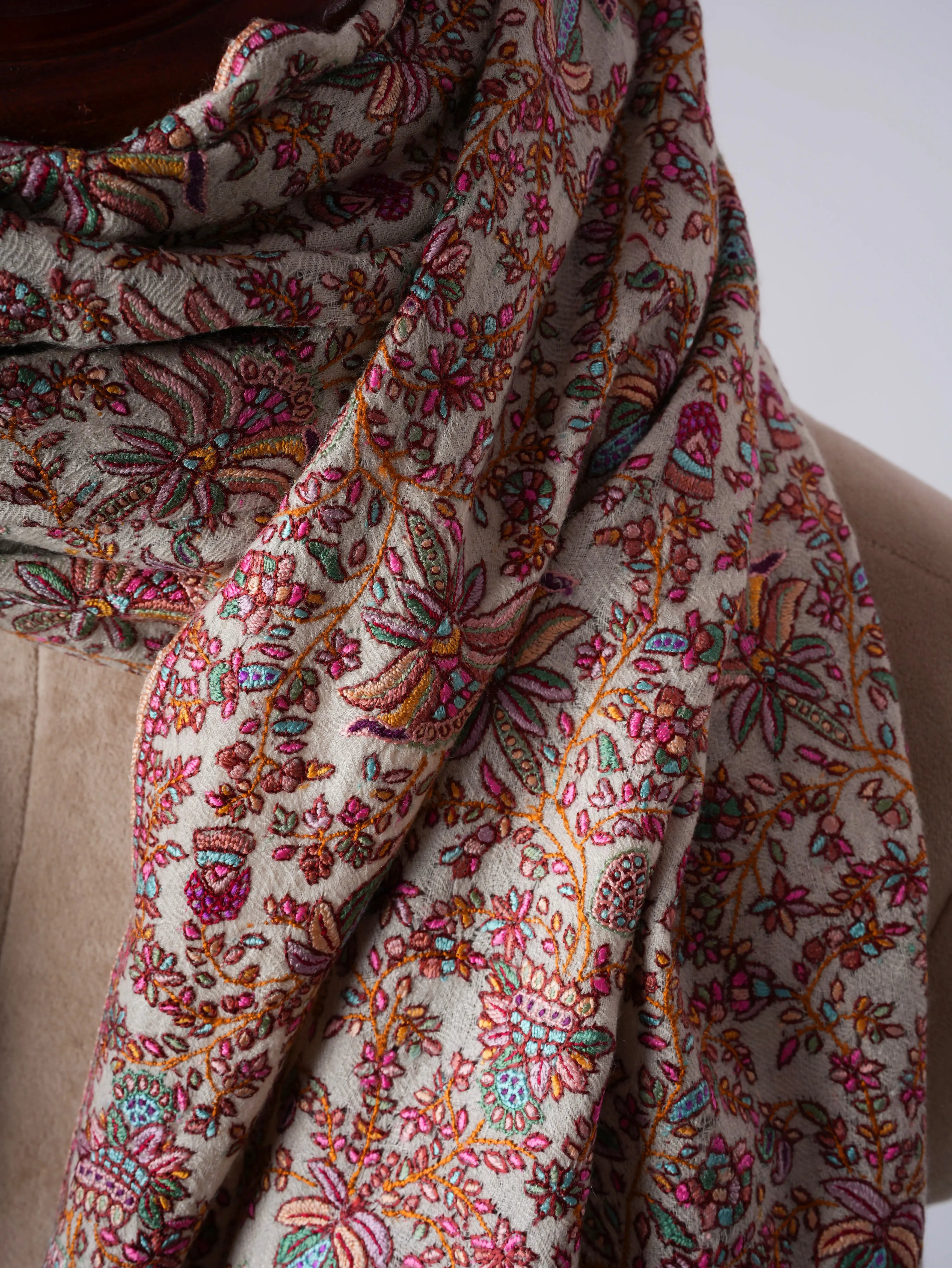 Hand Spun Silk Embroidered Exclusive Pashmina - GREELEY Shahkaar