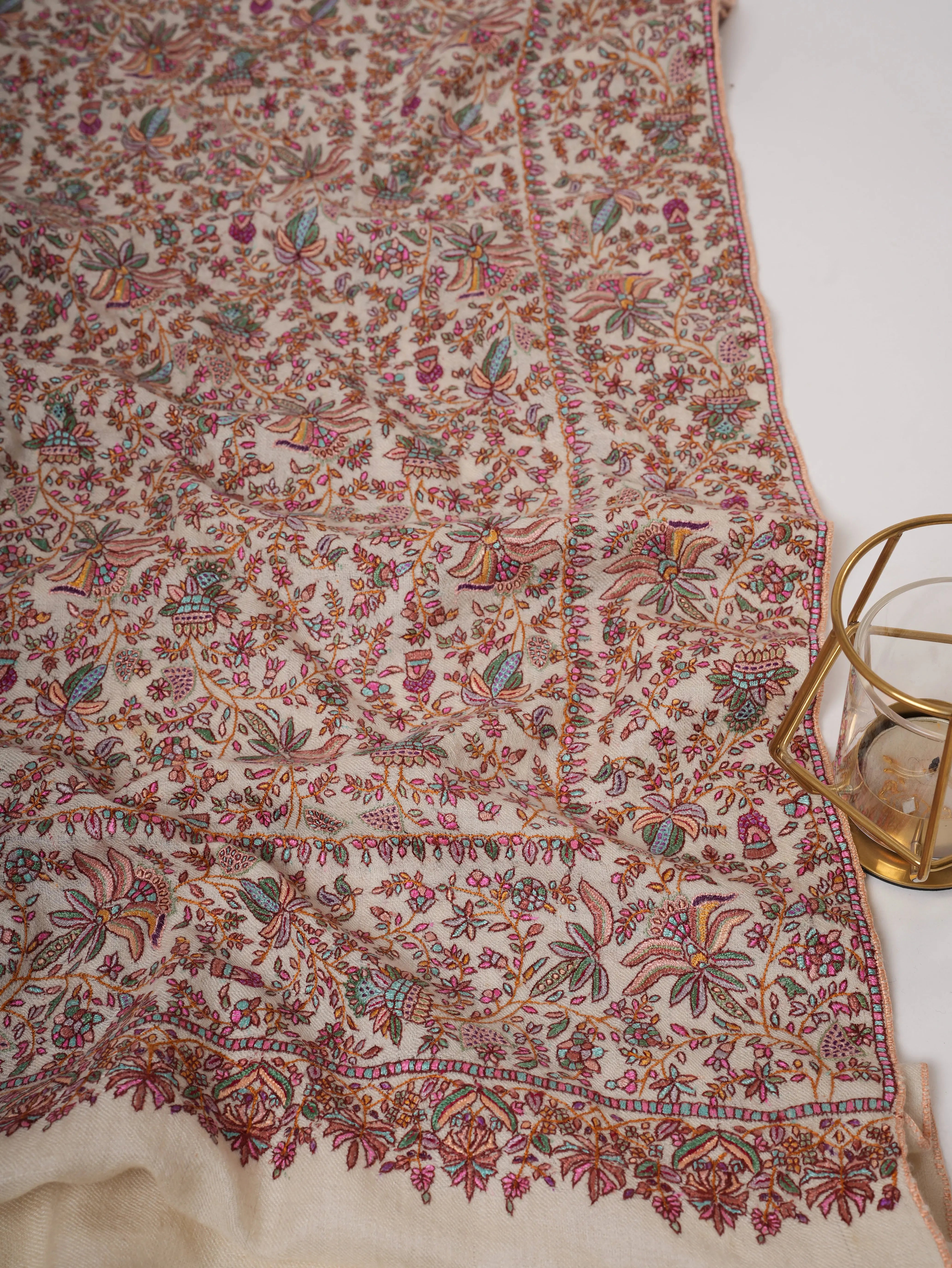 Hand Spun Silk Embroidered Exclusive Pashmina - GREELEY Shahkaar