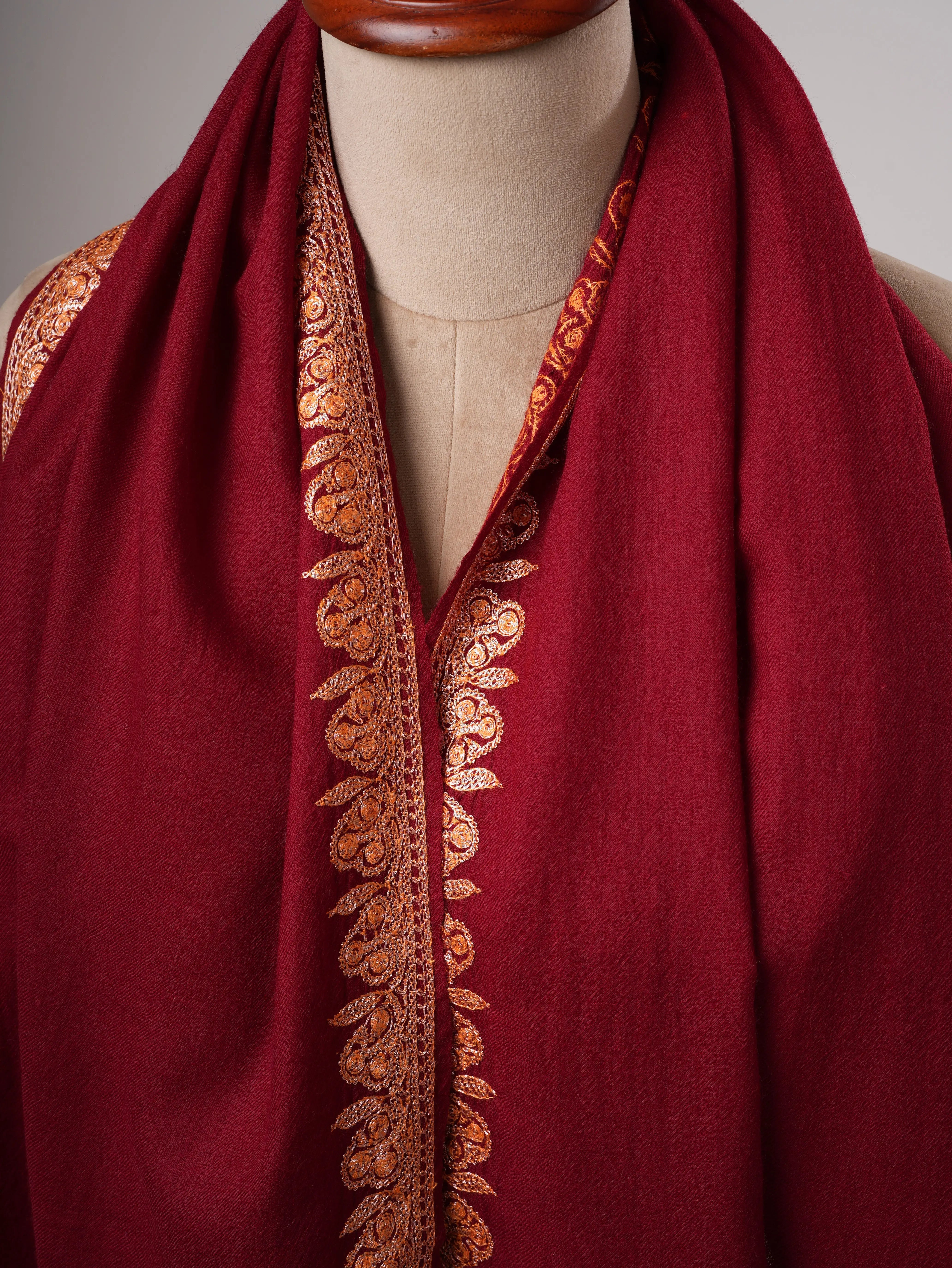 Hand Tilla Embroidered Neemdaur Fine Wool Kashmiri Shawl Shahkaar