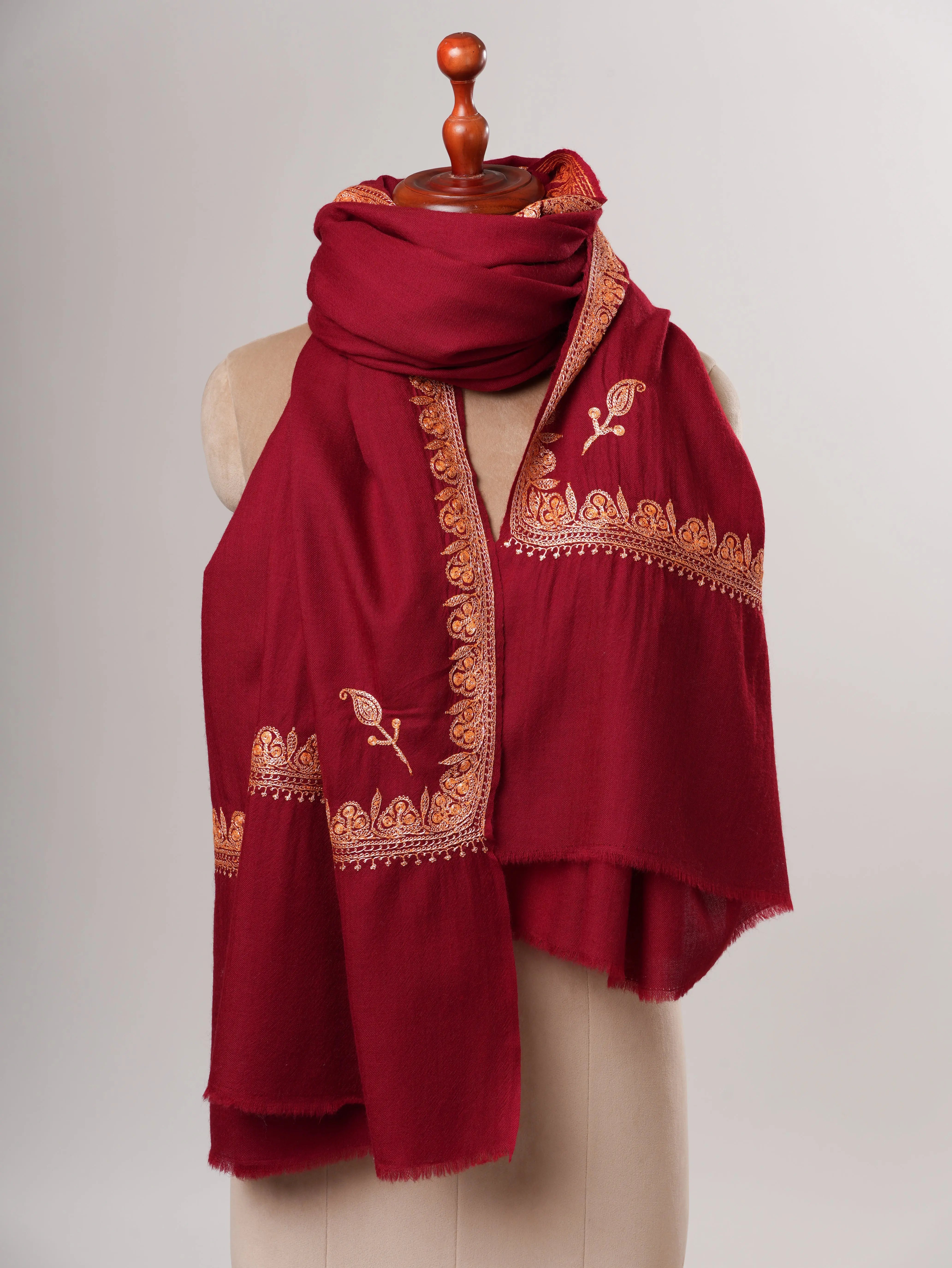 Hand Tilla Embroidered Neemdaur Fine Wool Kashmiri Shawl Shahkaar