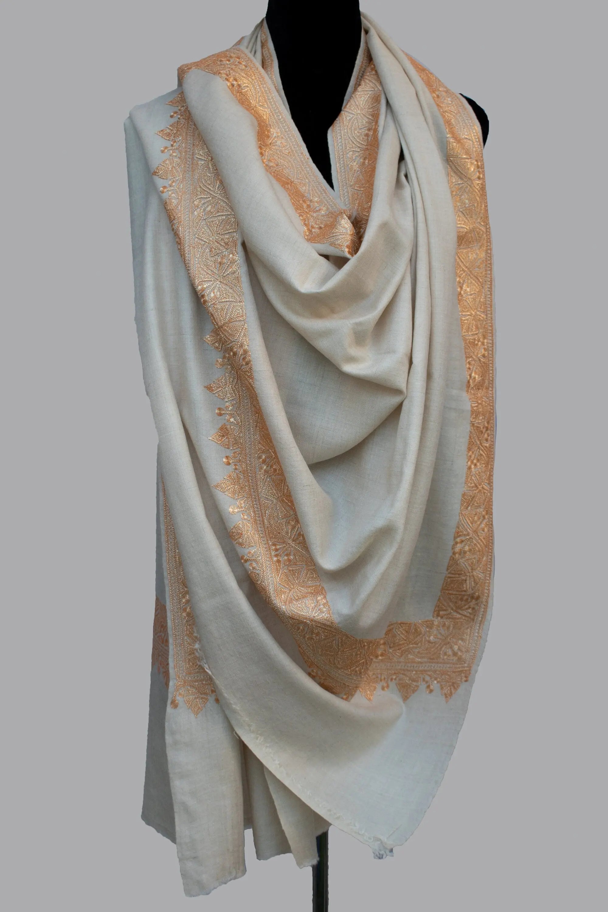 Hand Tilla/Zari (Metallic Embroidery) Pure Pashmina/Cashmere Shawl, Handwoven on Hand loom & Hand Embroided in Kashmir, Luxury, Masterpiece. Shahkaar