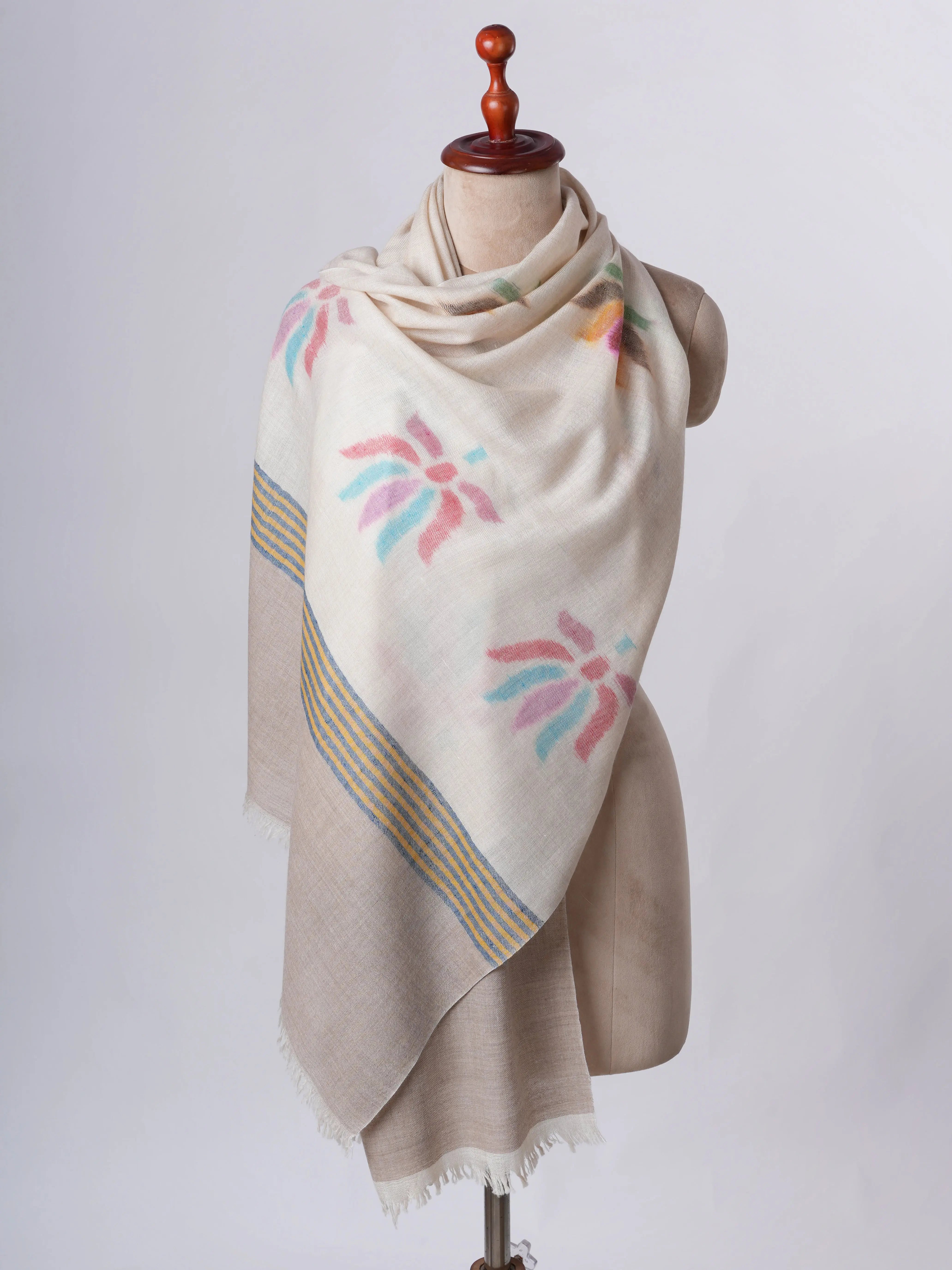 Handloom Lotus Ikat Cashmere Scarf – Baby Soft Authentic Cashmere Shahkaar